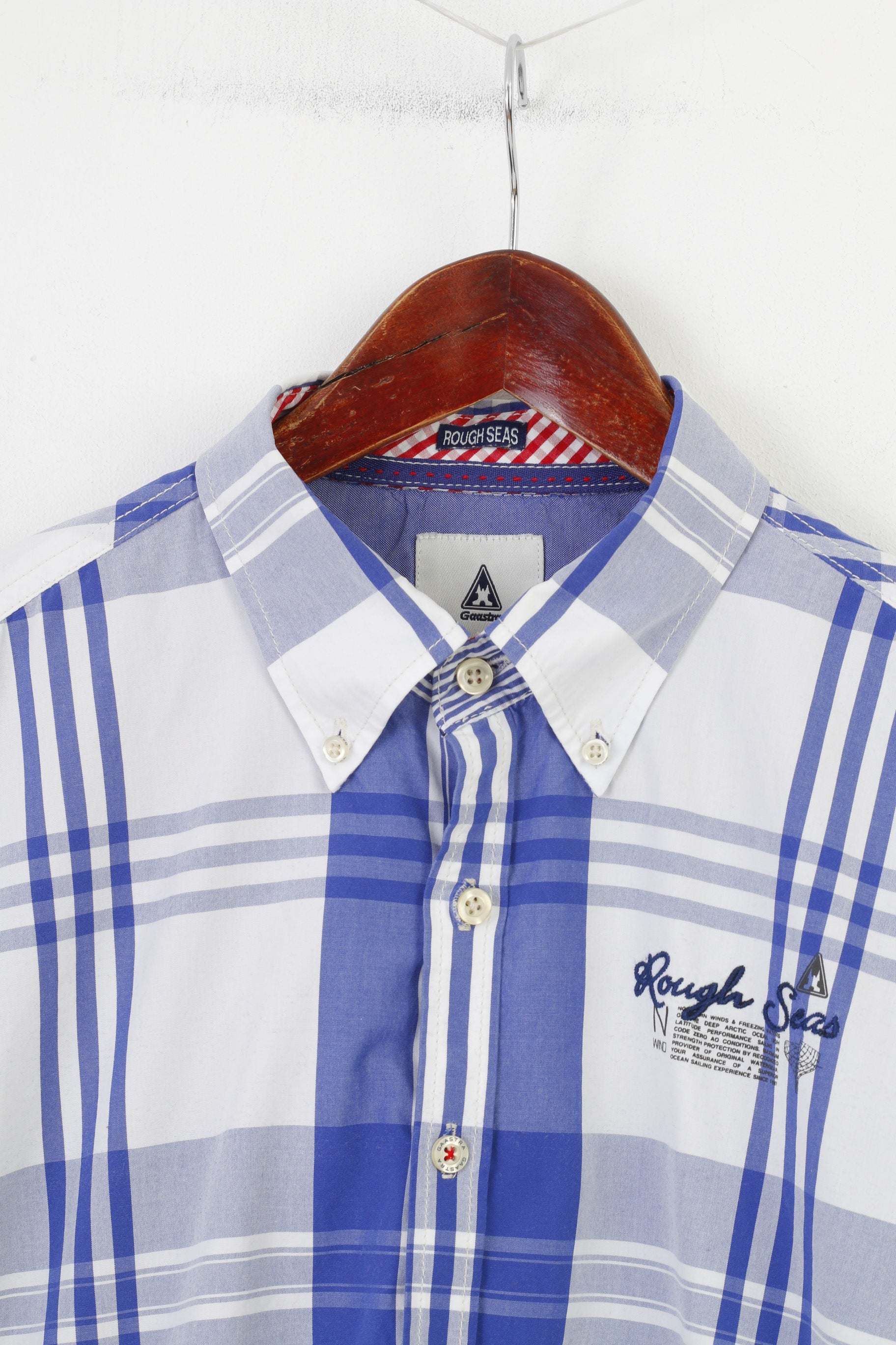 Gaastra Men M Casual Shirt Checkered Cotton White Blue Collar Long Sleeve Collar ELegant Top