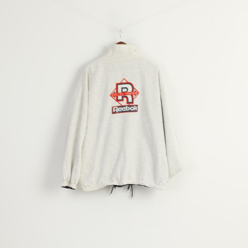 Reebok Men L Bomber Jacket Navy Vintage Athletic Tarining Double Sided Top