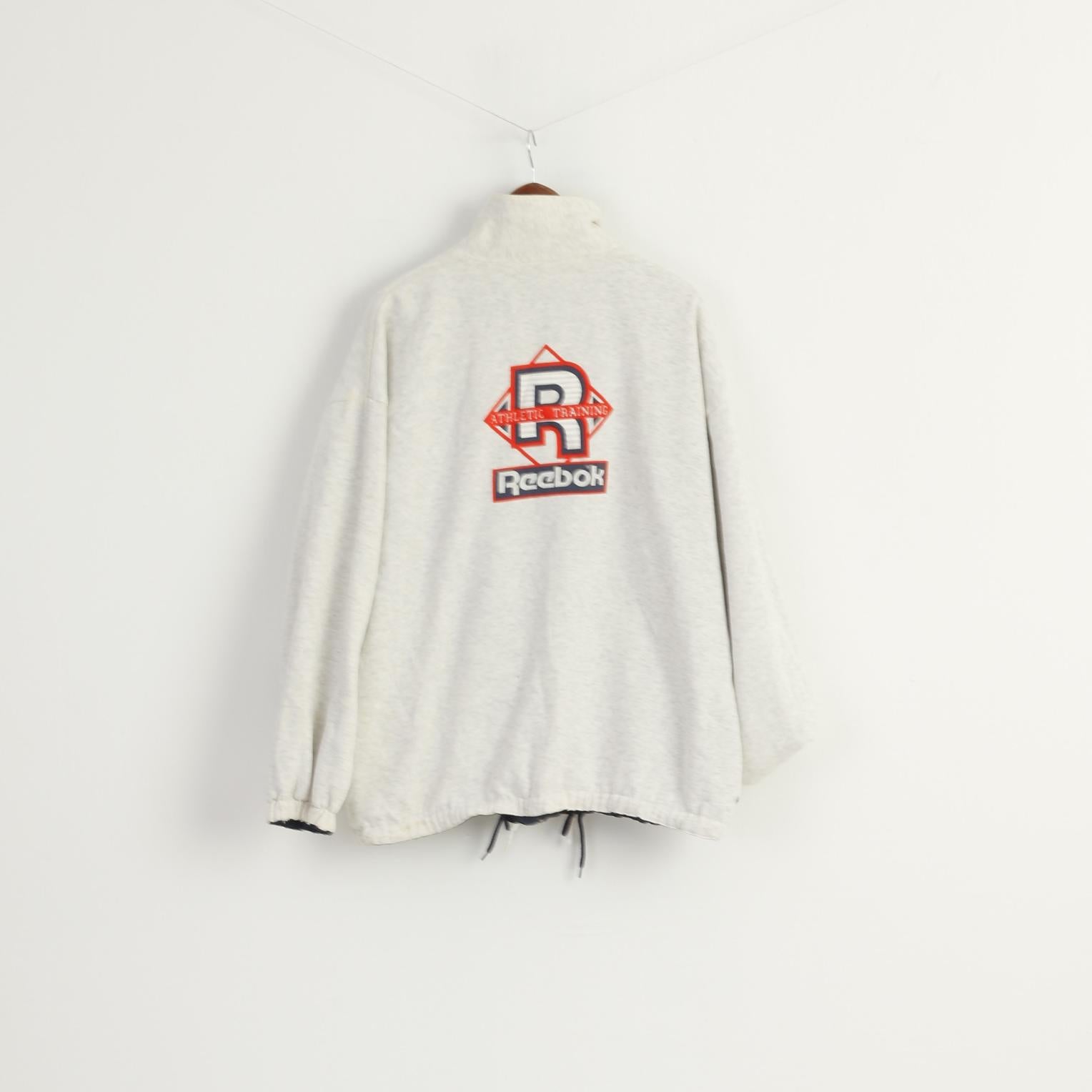 Reebok Men L Bomber Jacket Navy Vintage Athletic Tarining Double Sided Top