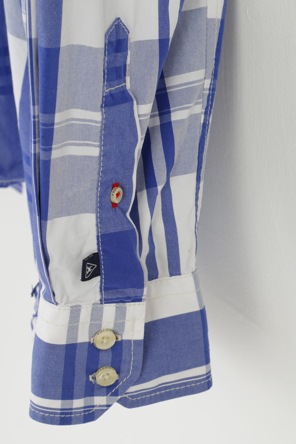 Gaastra Men M Casual Shirt Checkered Cotton White Blue Collar Long Sleeve Collar ELegant Top
