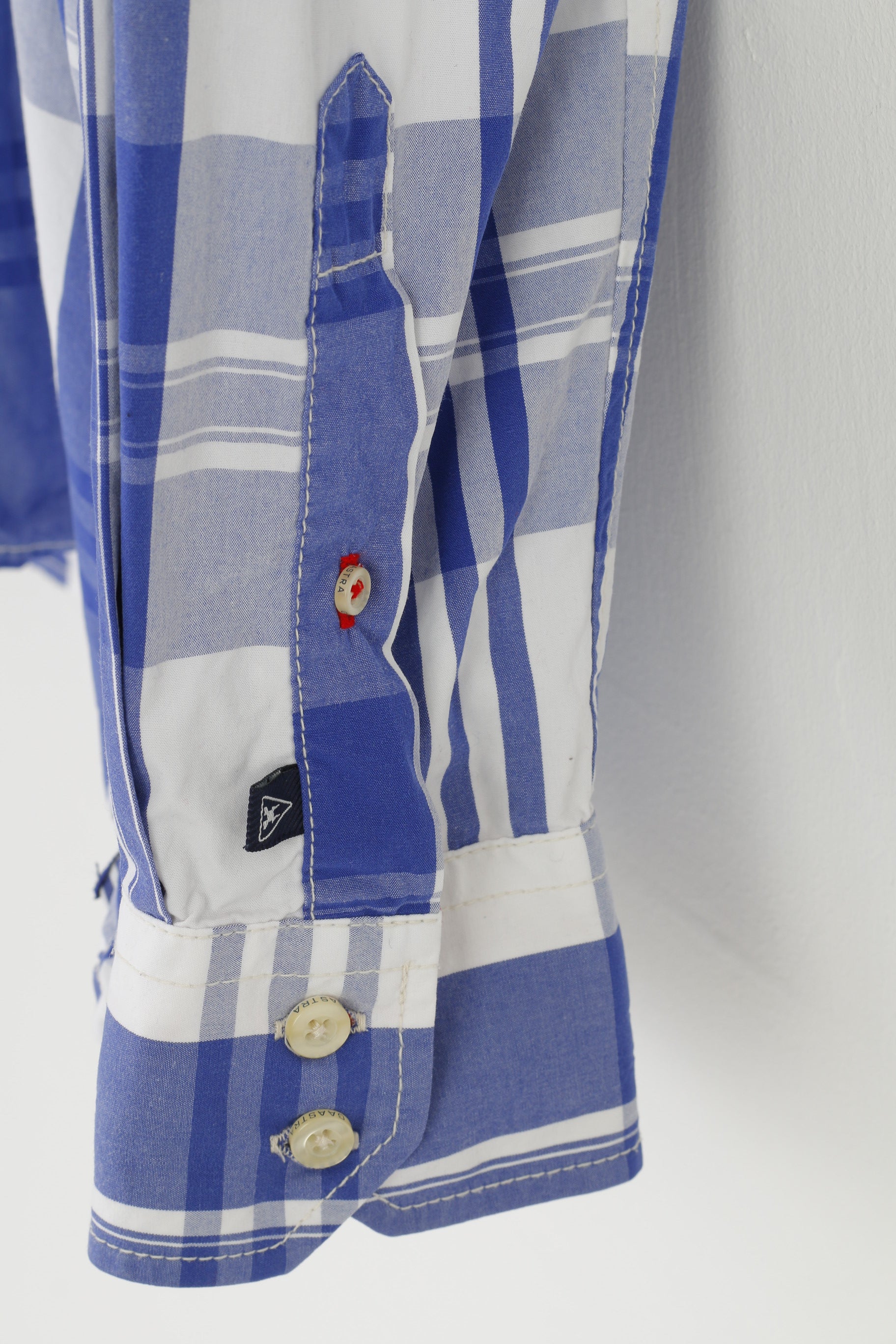 Gaastra Men M Casual Shirt Checkered Cotton White Blue Collar Long Sleeve Collar ELegant Top