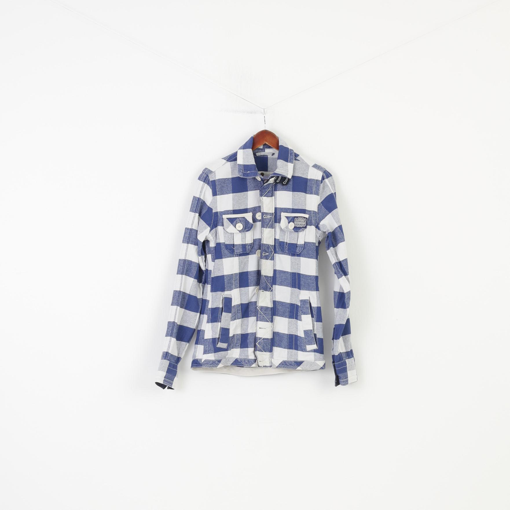 Superdry Men S Jacket Checkered Blue White Cotton Full Zipper Bottoms Western Shirt Company Mustang 