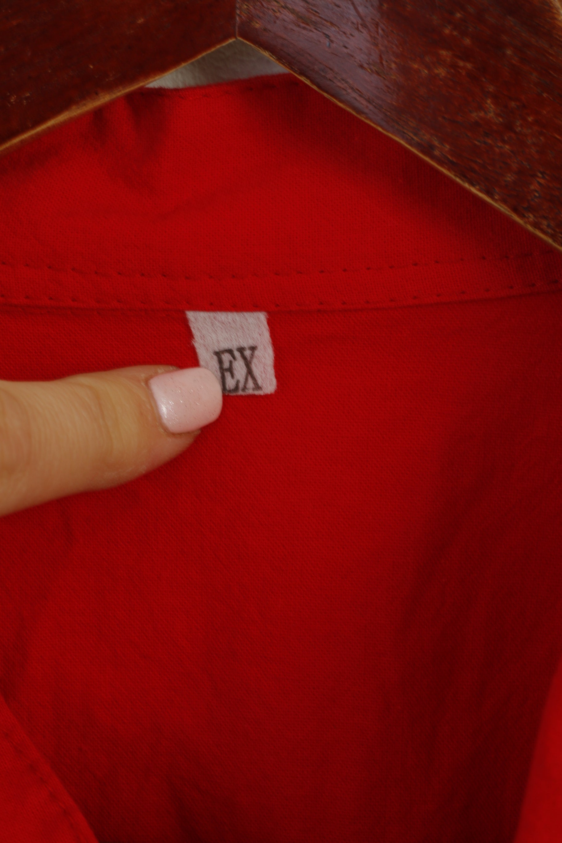 EX Men L Casual Shirt Red Cotton  Embroidered Oversize Vintage Retro Top