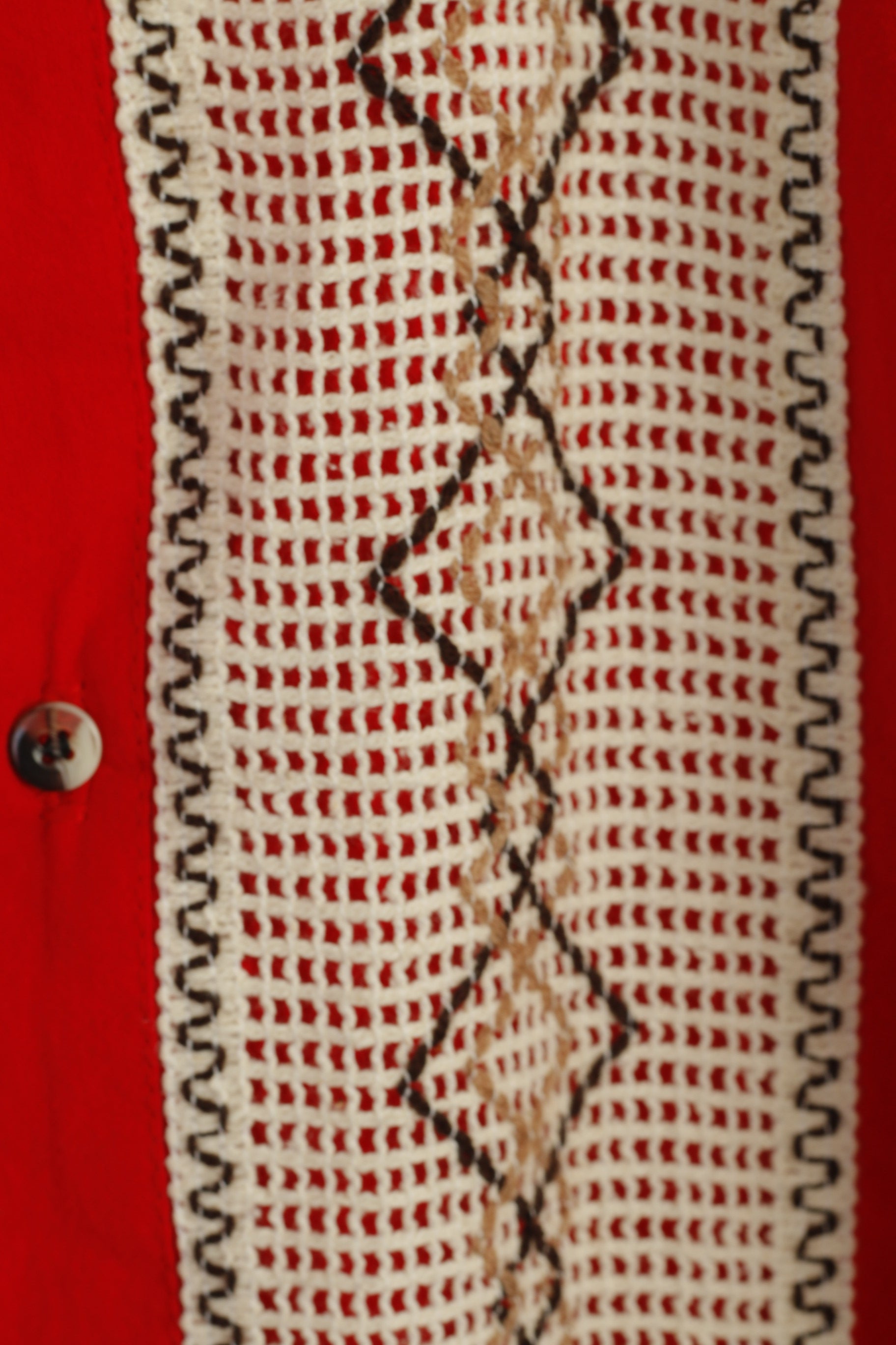 EX Men L Casual Shirt Red Cotton  Embroidered Oversize Vintage Retro Top