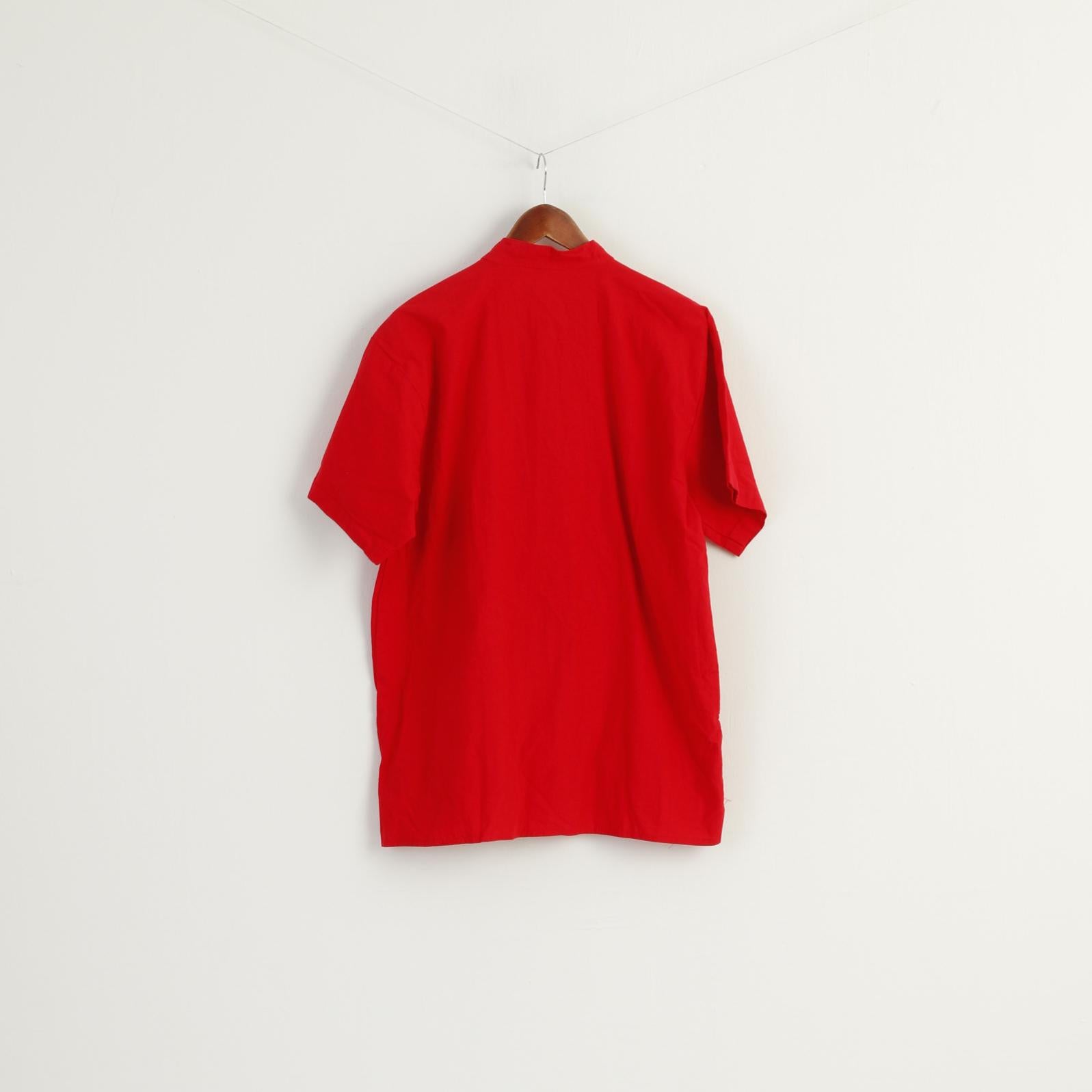 EX Men L Casual Shirt Red Cotton  Embroidered Oversize Vintage Retro Top