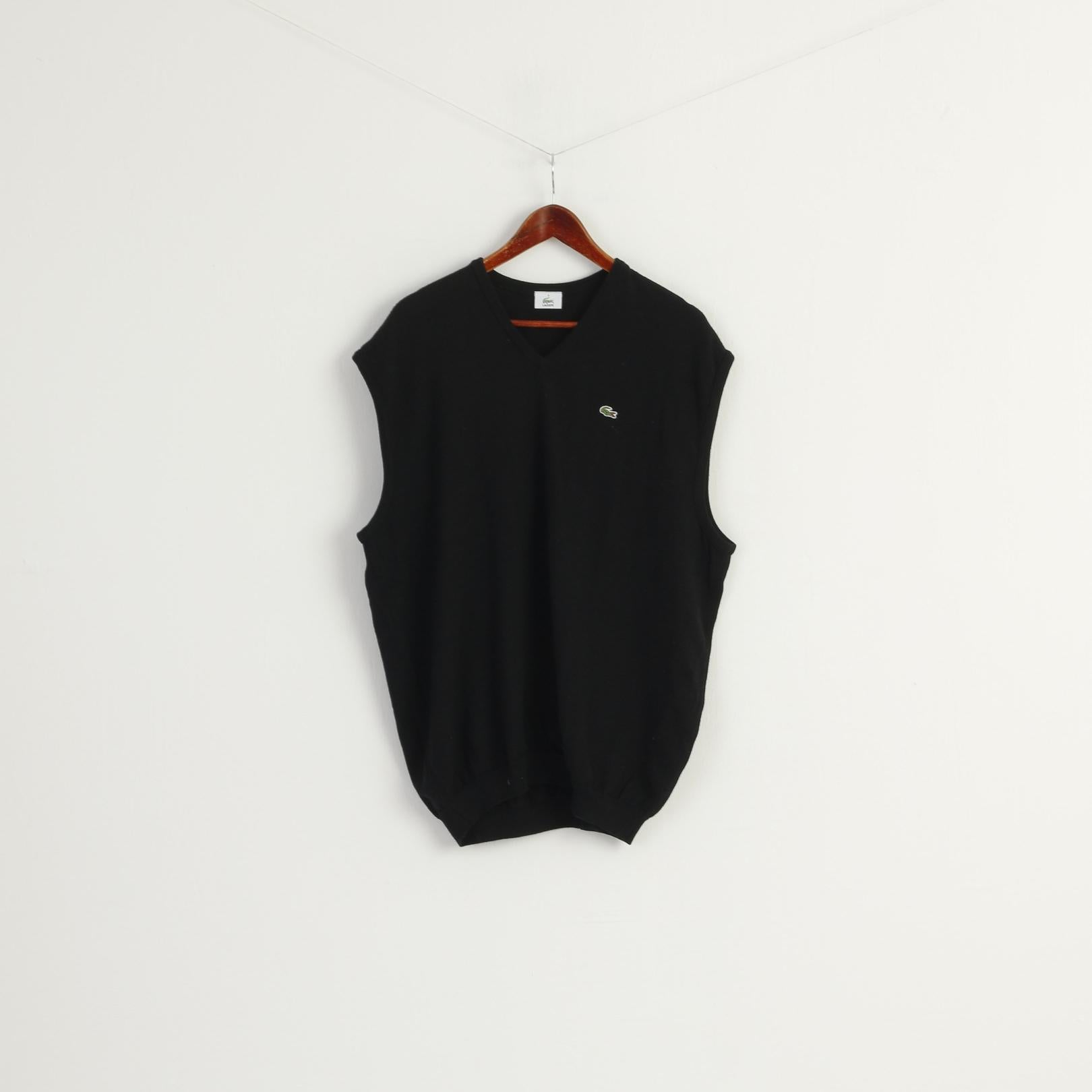 Lacoste Men 9 XXL Sweater Vest Black Pure Wool Stretch Casual Top