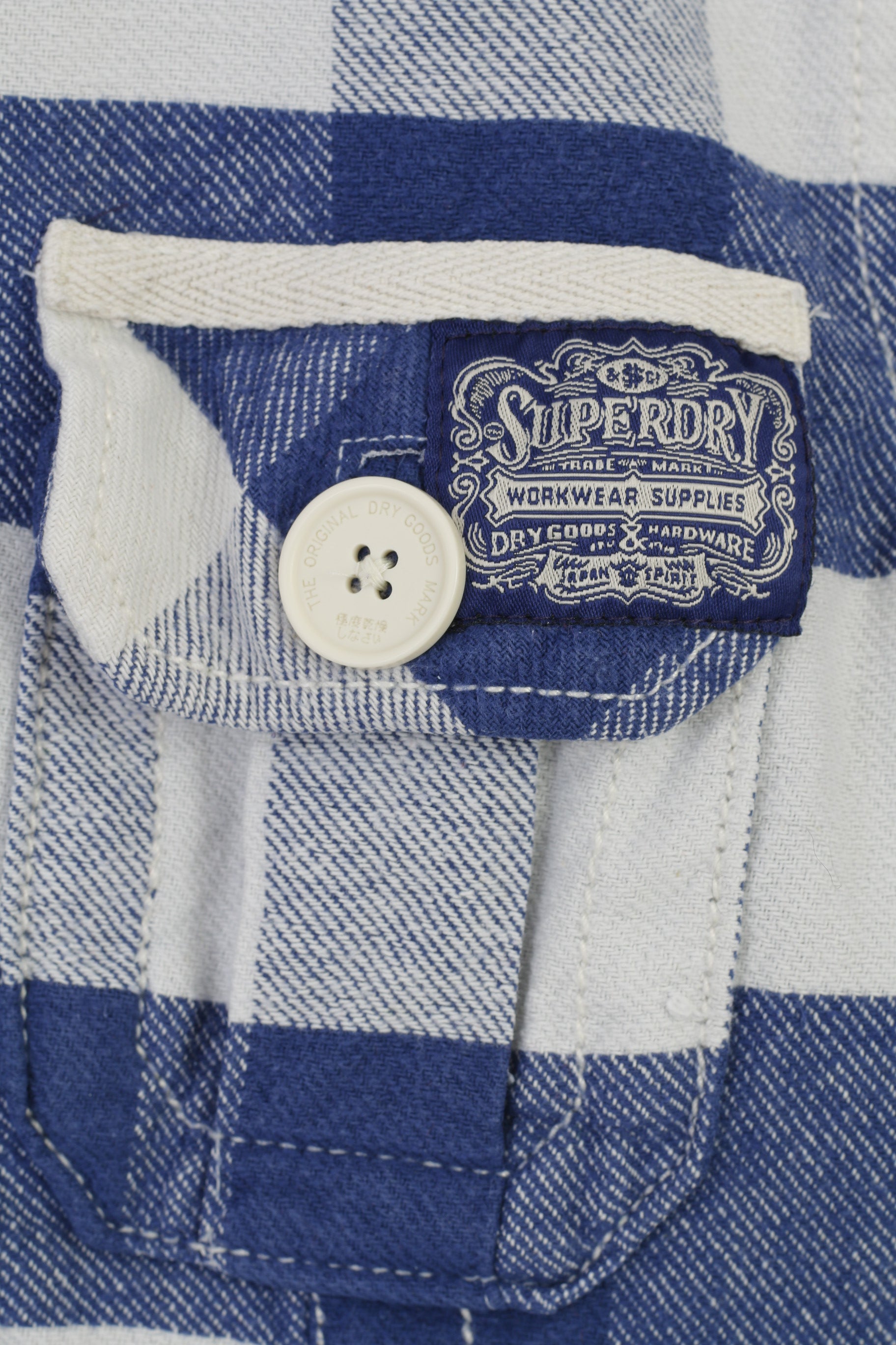 Superdry Hommes Veste À Carreaux Bleu Blanc Coton Full Zipper Bottoms Western Shirt Company Mustang