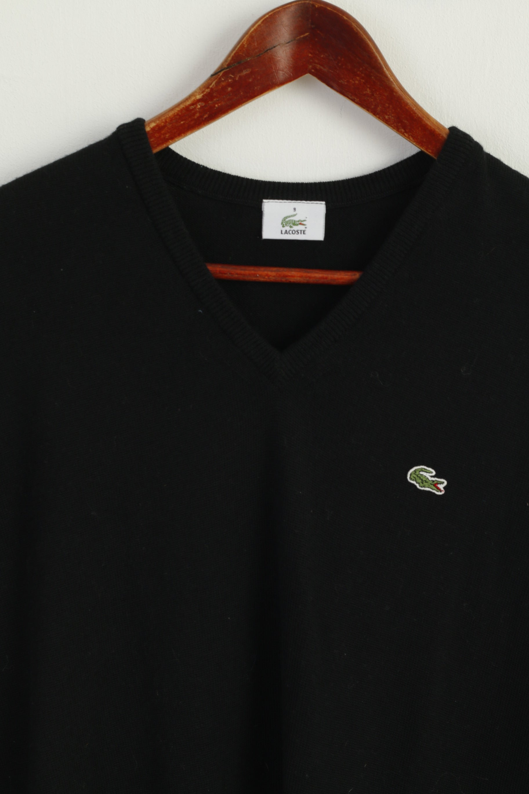 Lacoste Men 9 XXL Sweater Vest Black Pure Wool Stretch Casual Top