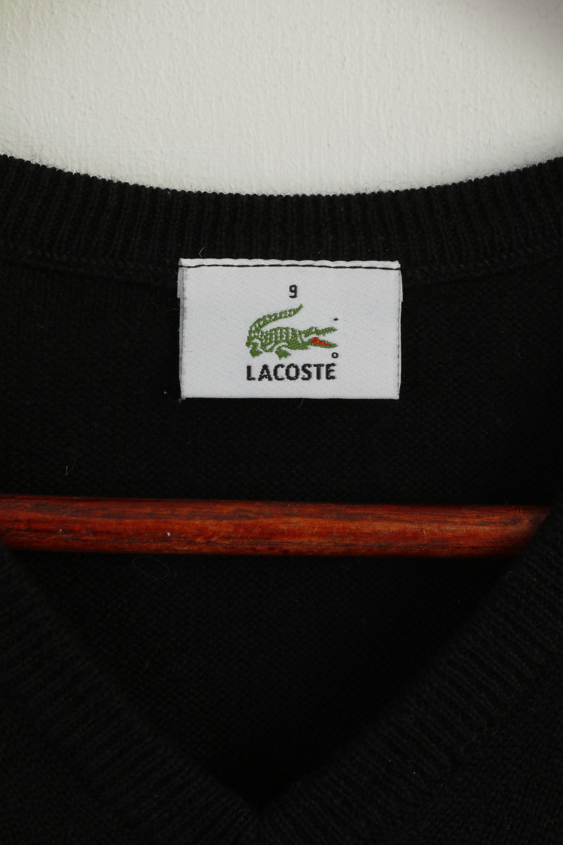 Lacoste Men 9 XXL Sweater Vest Black Pure Wool Stretch Casual Top