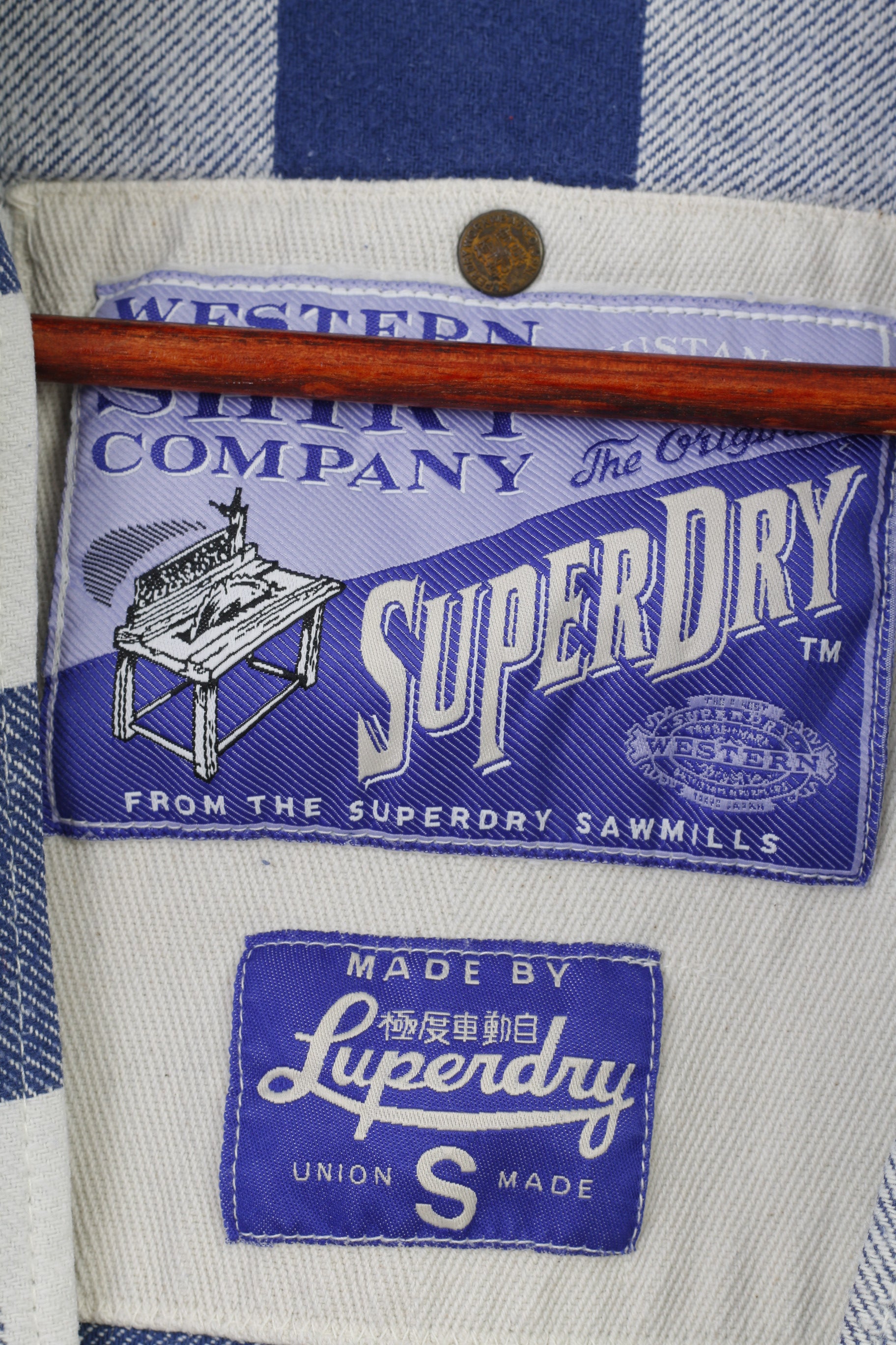 Superdry Hommes Veste À Carreaux Bleu Blanc Coton Full Zipper Bottoms Western Shirt Company Mustang