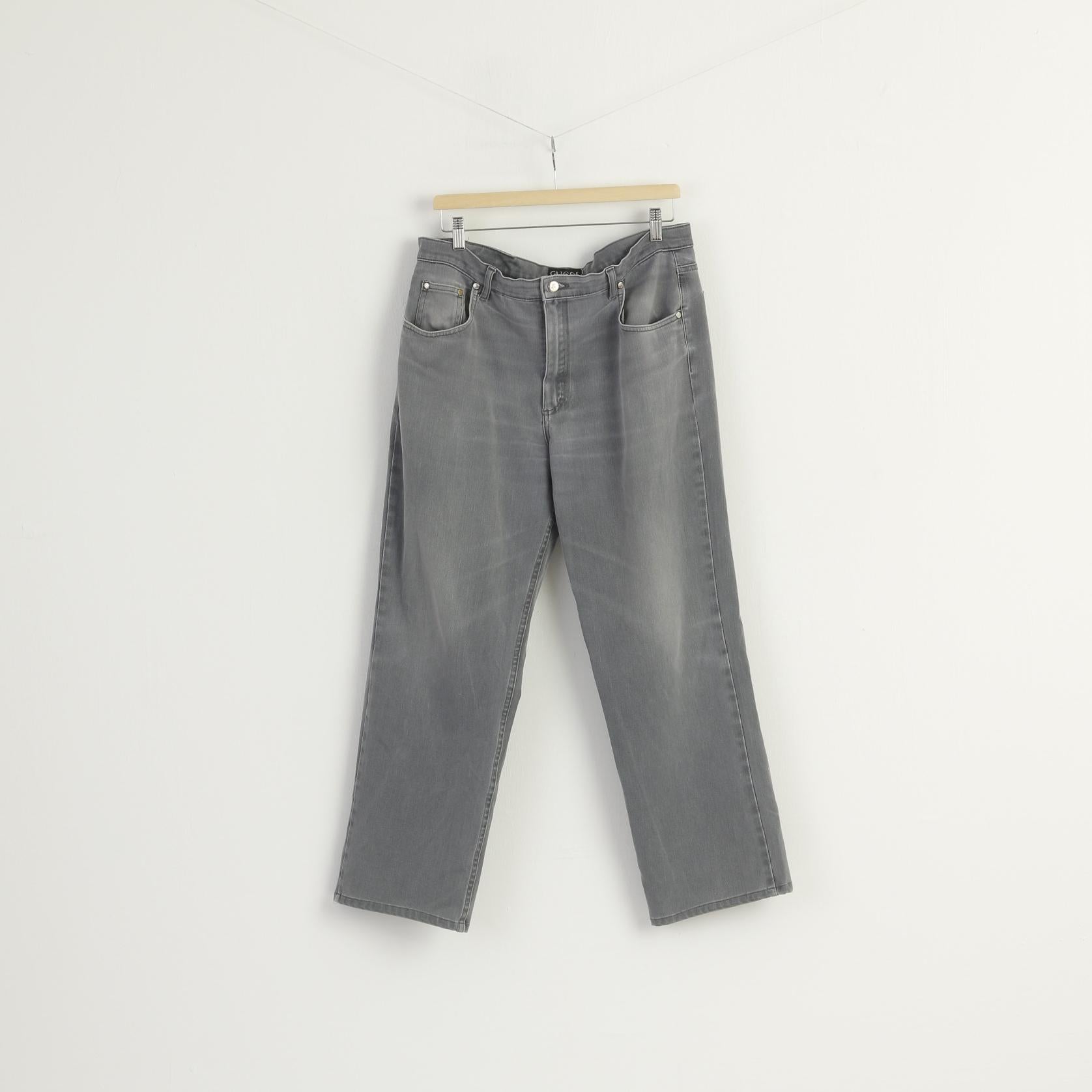 Gucci Jeans Men 36 Trousers Gray Cotton Stretch Soft Straight Classic Pants