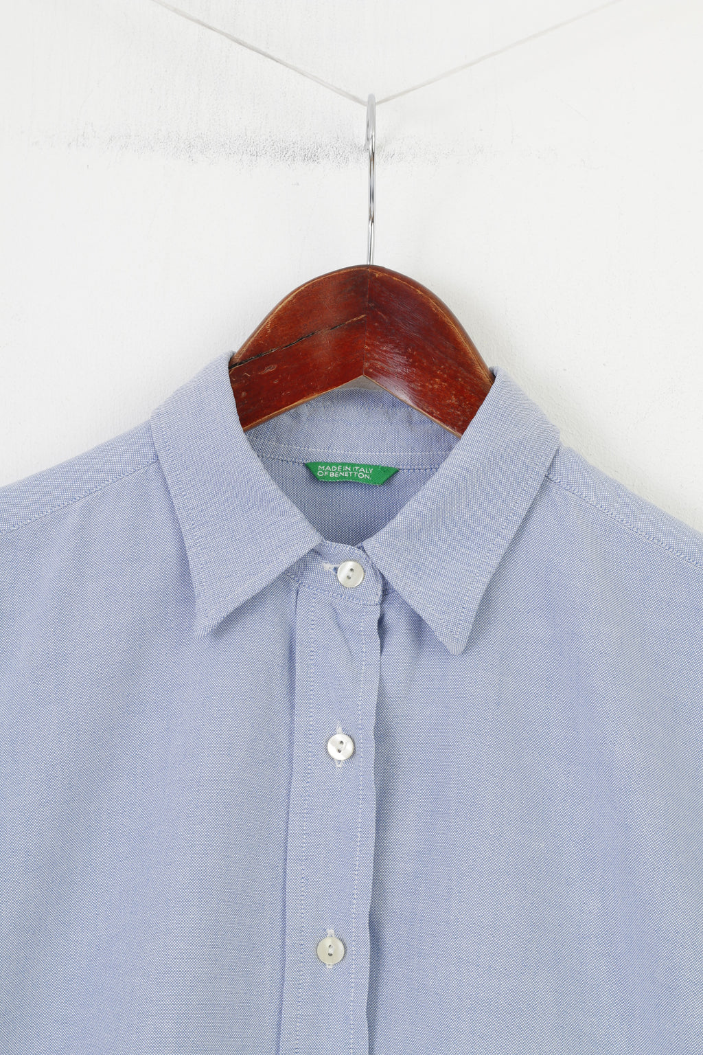 Made in Italy of Benetton Men 44 S Casual Shirt Blue short Sleeve Cotton Elegant Top