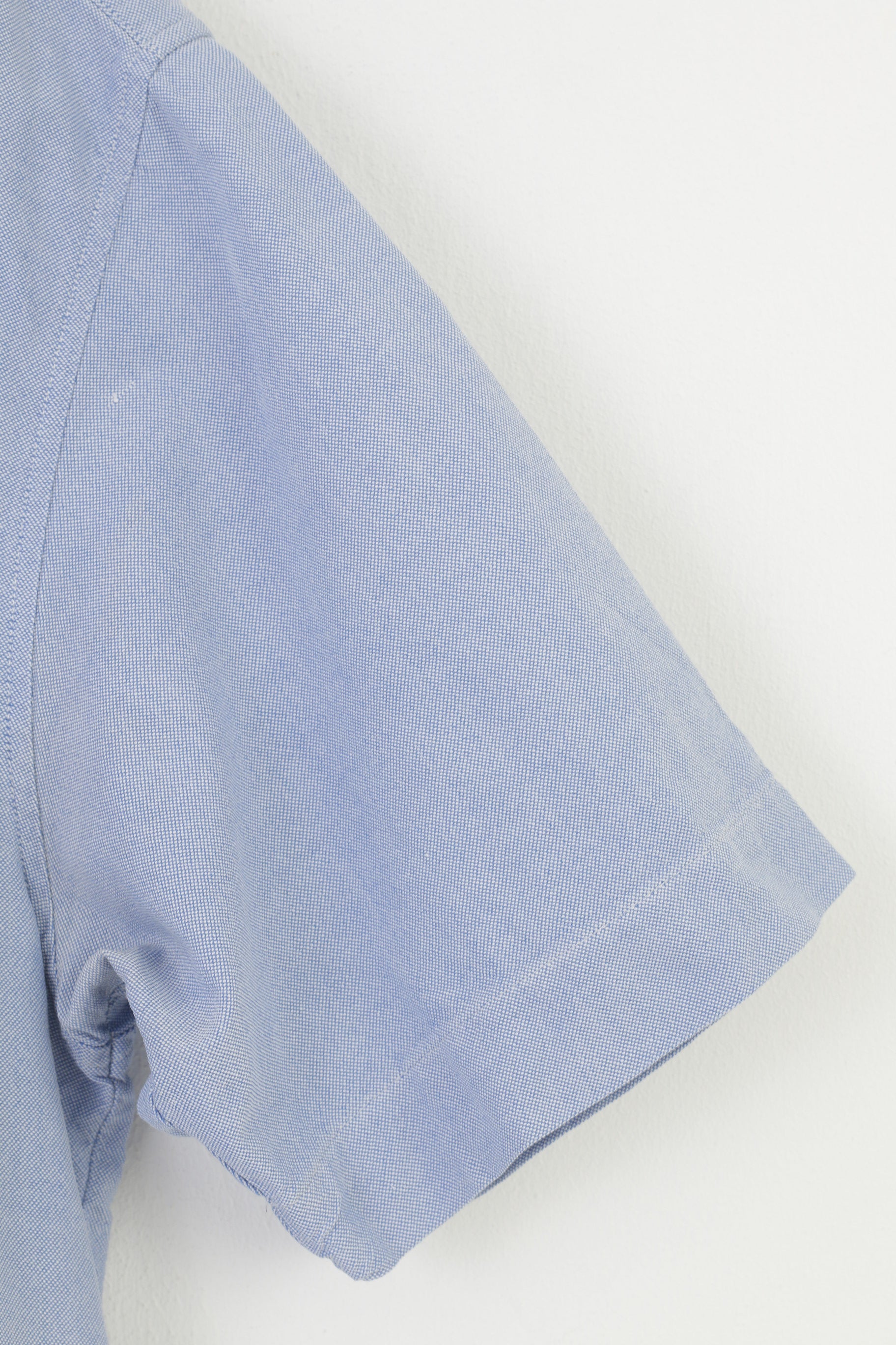 Made in Italy of Benetton Men 44 S Casual Shirt Blue short Sleeve Cotton Elegant Top