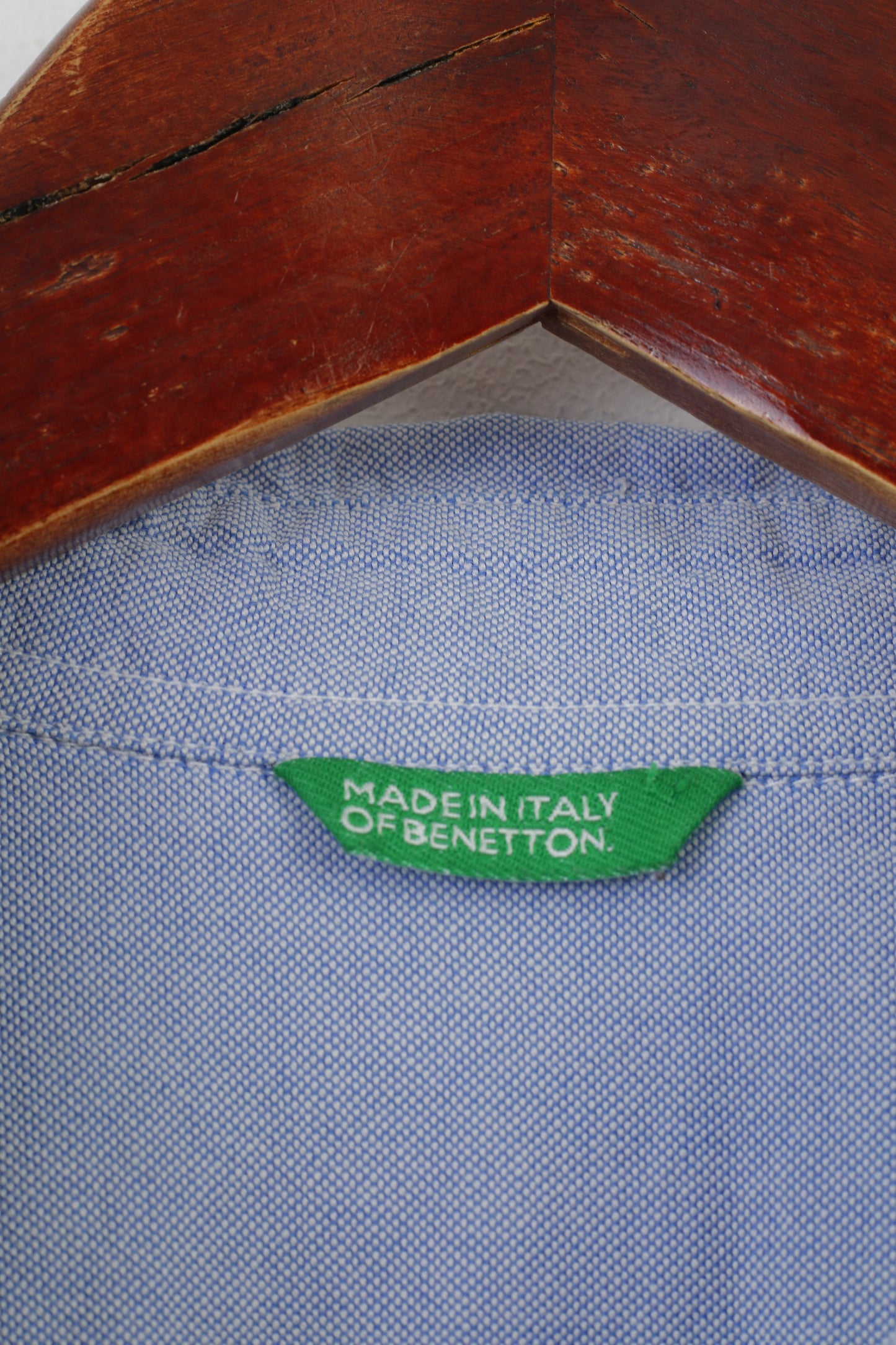 Fabriqué en Italie de Benetton Homme 44 S Chemise décontractée Bleu à manches courtes Coton Haut élégant