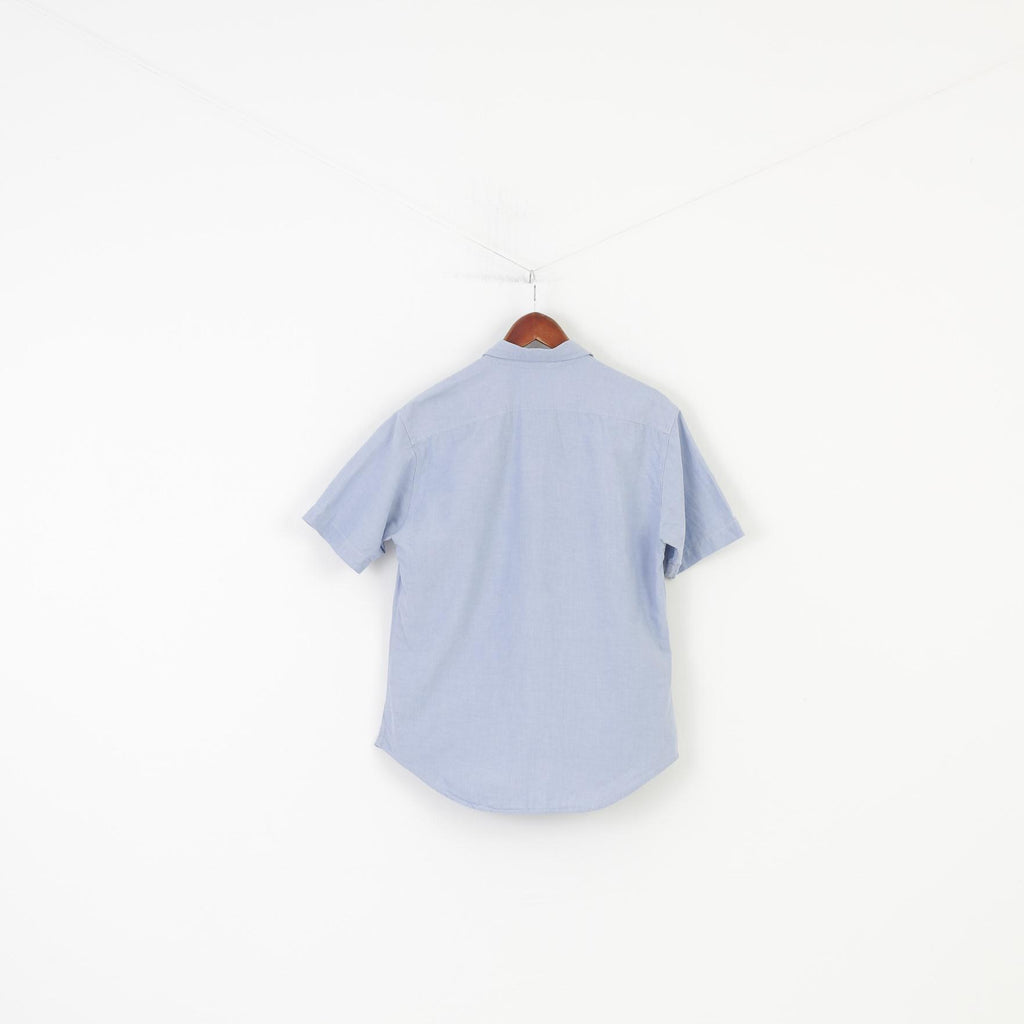 Made in Italy of Benetton Men 44 S Casual Shirt Blue short Sleeve Cotton Elegant Top