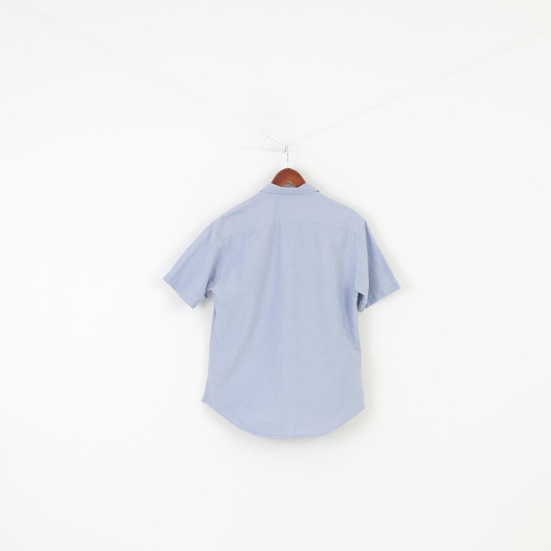 Made in Italy of Benetton Men 44 S Casual Shirt Blue short Sleeve Cotton Elegant Top