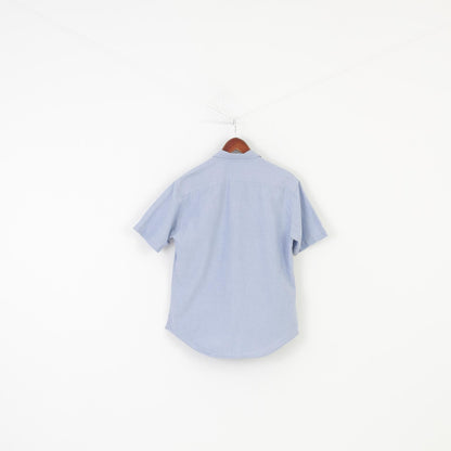 Made in Italy of Benetton Camicia Casual da Uomo 44 S Blu a Maniche Corte in Cotone Top Elegante