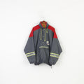 American Men XL Jacket Grey Zip Neck Retractable Hood Pocket Vintage Nylon Oversize Top