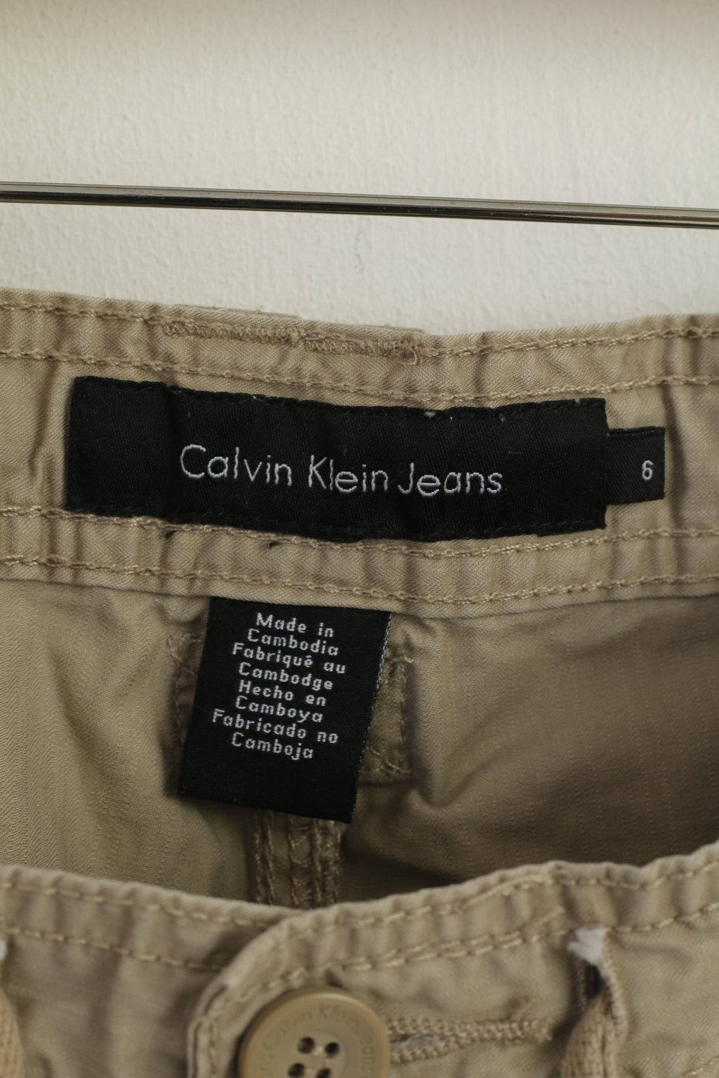 Calvin Klein Jeans Women 6 S Trousers Beige Cotton Militias Classic Pants