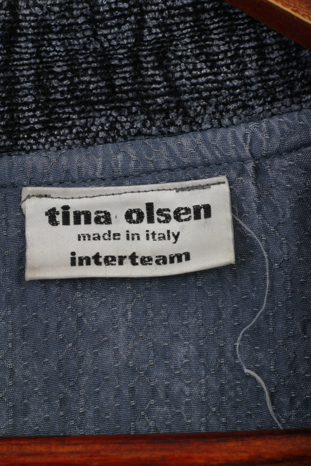 Tina Olsen Woman M Jacket Navy Viscosa Buttons Collar Flowers Shoulder Pads Made in Italy Top