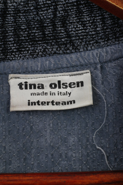 Tina Olsen Femme M Veste Marine Viscosa Boutons Col Fleurs Épaulettes Fabriqué en Italie Haut