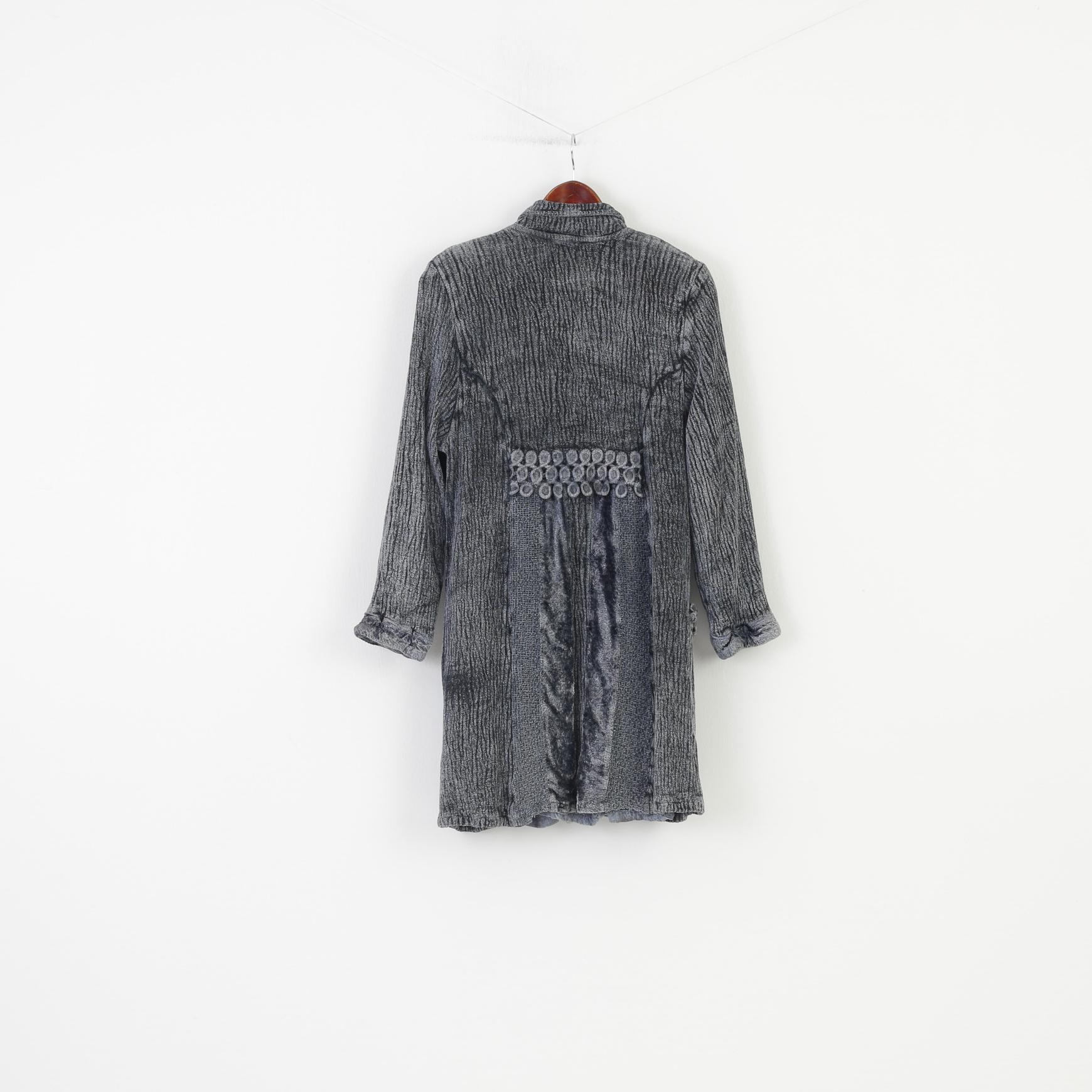 Tina Olsen Woman M Jacket Navy Viscosa Buttons Collar Flowers Shoulder Pads Made in Italy Top