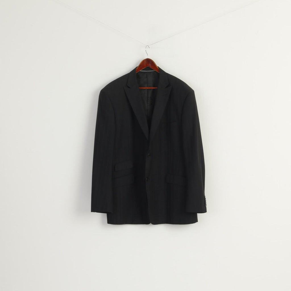 Stonebridge Men 50 XXL Blazer Black Striped Single Breasted Vintage Jacket