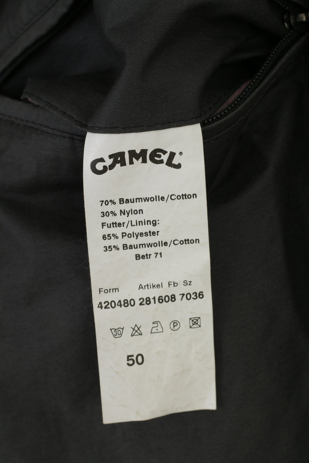 Camel Men 50 XL Jacket Khaki Cotton Vintage Outdoor  Double Zipper Retractable Hood Tradition Top