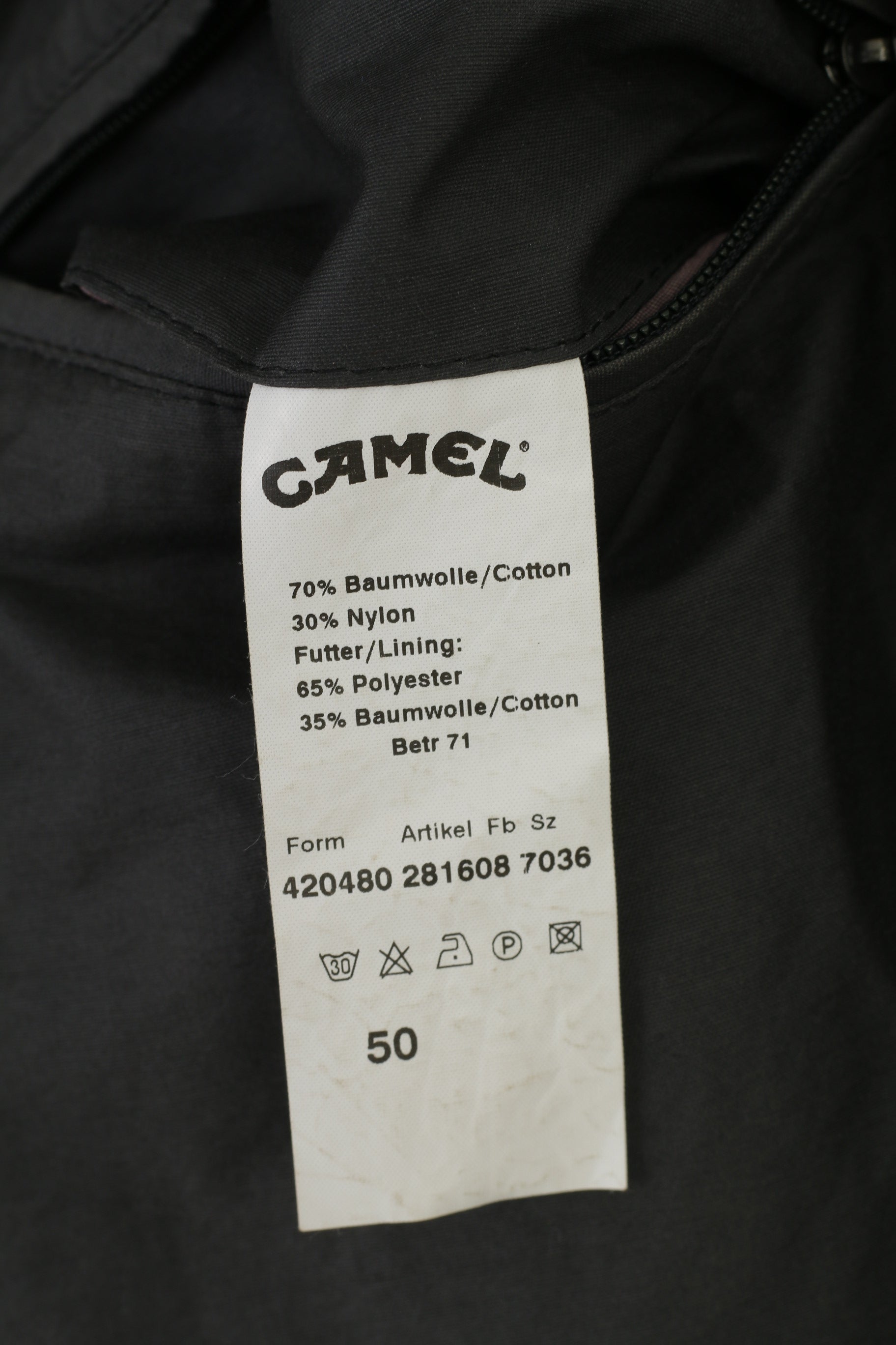 Camel Men 50 XL Jacket Khaki Cotton Vintage Outdoor  Double Zipper Retractable Hood Tradition Top