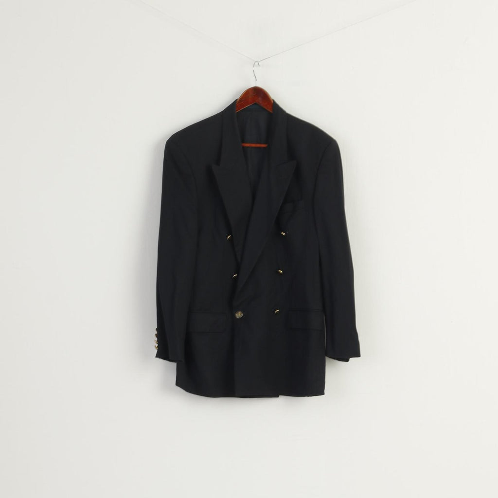 Pierre Cardin Men 40 Blazer Navy Pure New Wool Vintage Double Breasted Jacket