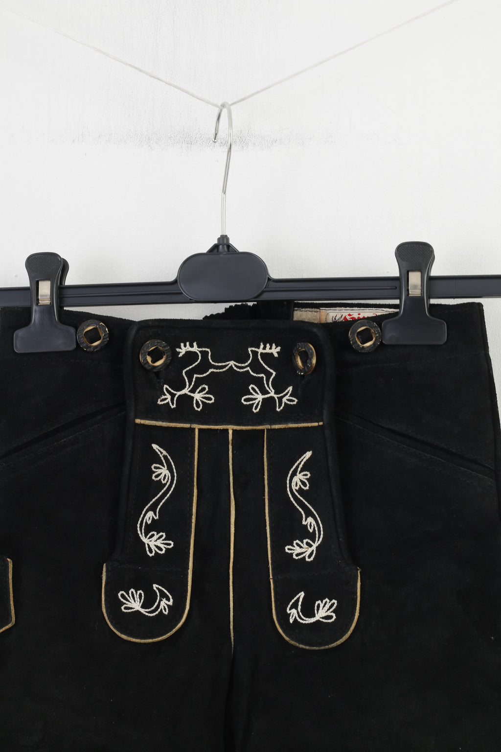 Hirsch Berg Ragazzi 9 Età Pantaloncini Pelle Nera Tirolo Austria Trachten Bretelle Western Vintage Cowboy Tradizionale Ricamato