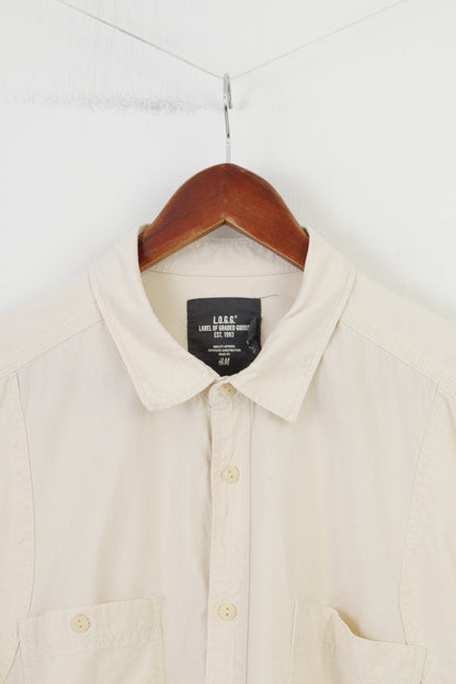 H&M Men XL Casual Shirt Cream Cotton Long Sleeve Collar Elegant Top