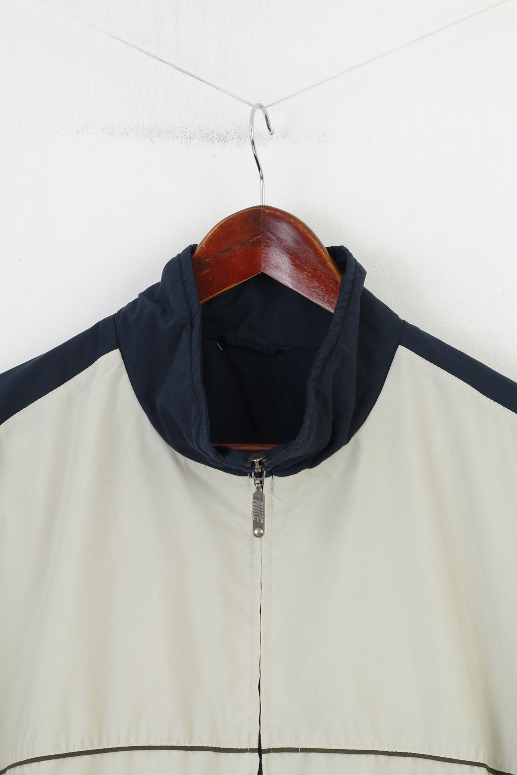 Nike Men L Jacket Crem Navy Vintage Sportswear Full Zipper 90s Activewear Top