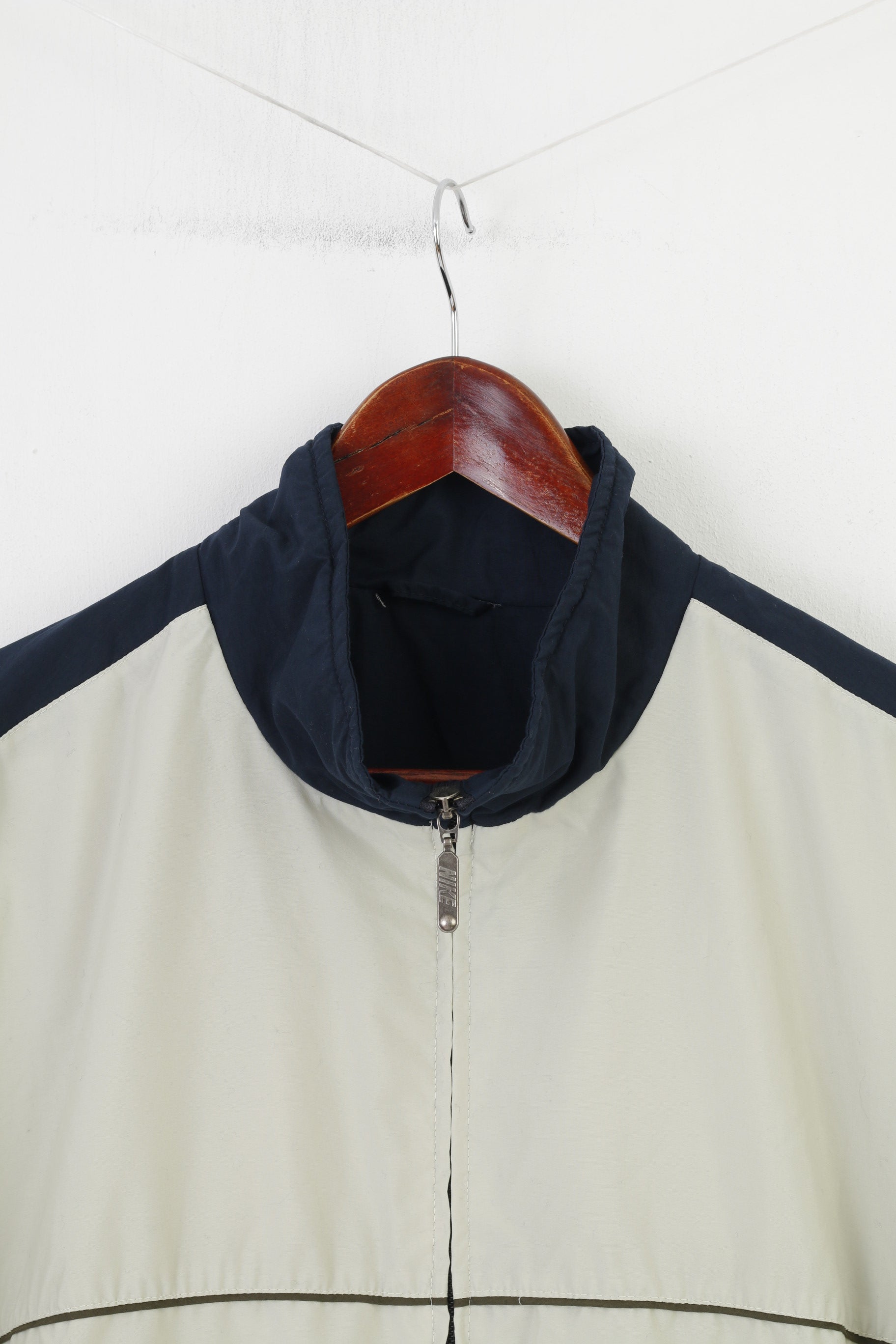 Nike Men L Jacket Crem Navy Vintage Sportswear Full Zipper 90s Activewear Top