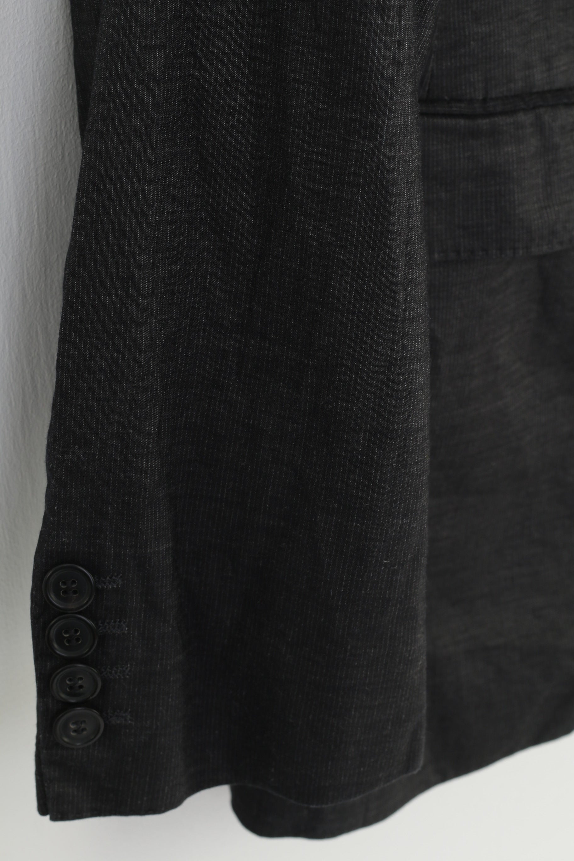 Hugo Boss Men 48 38 Blazer Charcoal Cotton Collar Single Breasted Striped Jacket Top