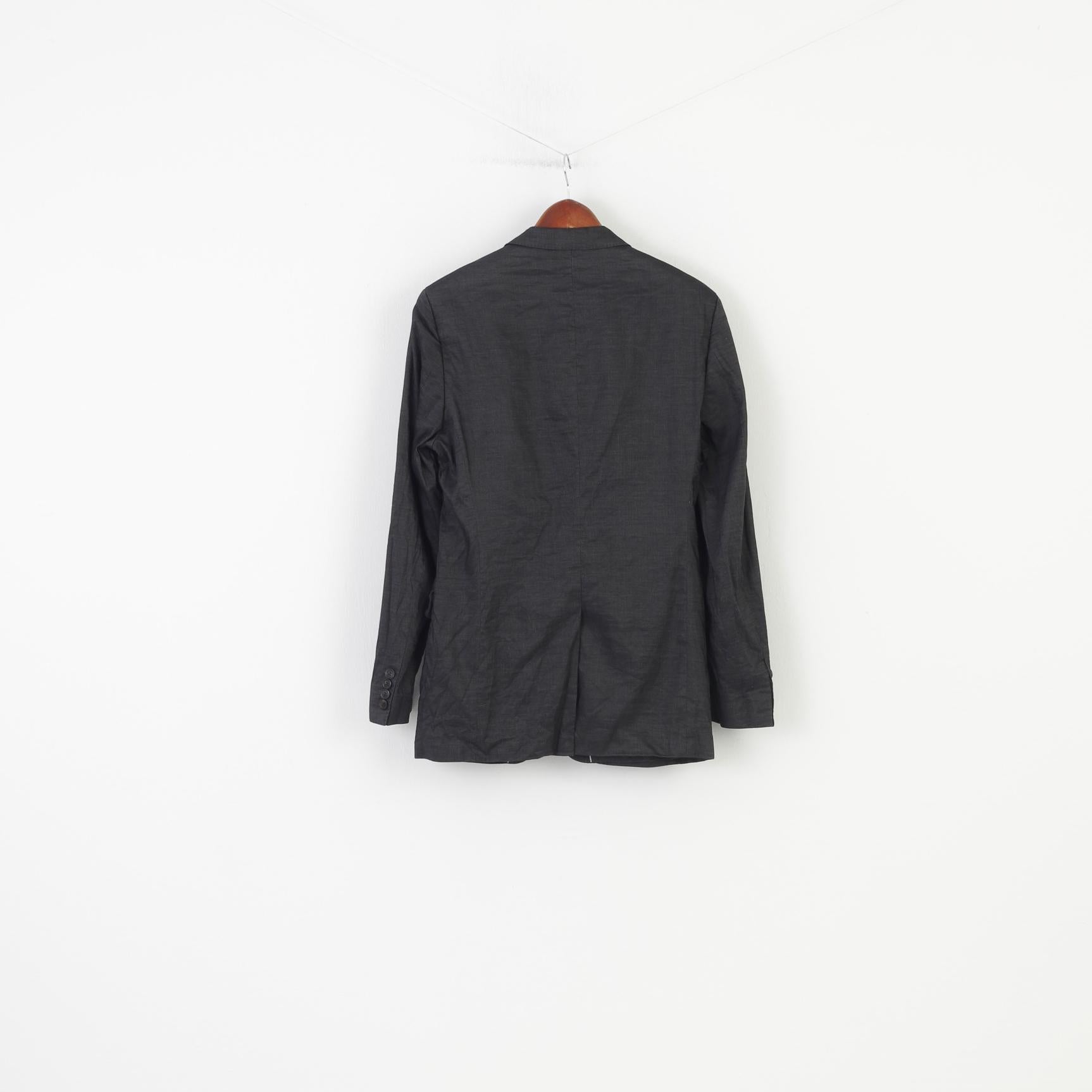 Hugo Boss Men 48 38 Blazer Charcoal Cotton Collar Single Breasted Striped Jacket Top