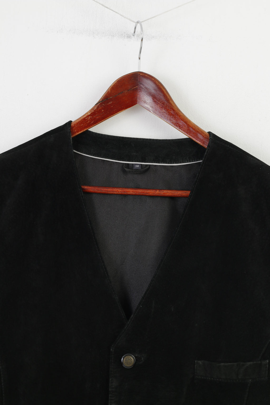 C.Comberti Men 58 XXL Leather Vest Black Vintage Western Bottoms Pockets Classic Top