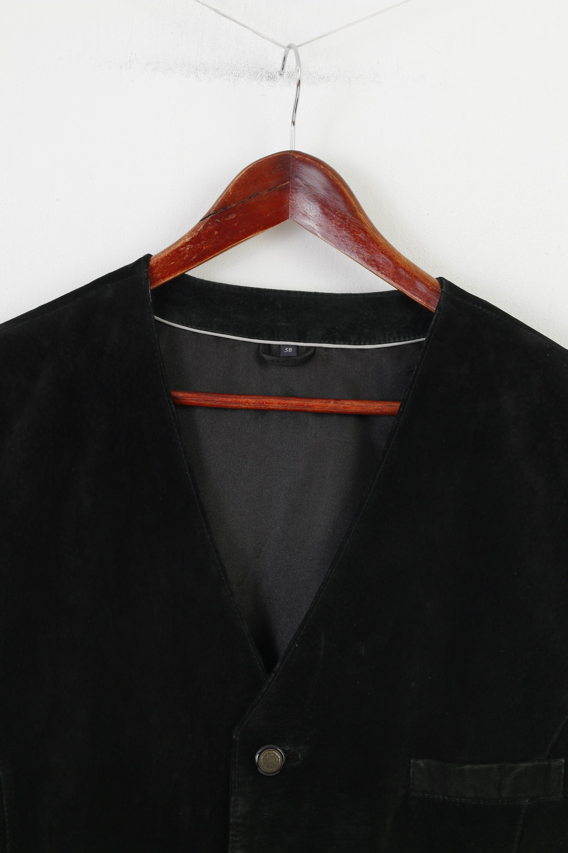 C.Comberti Men 58 XXL Leather Vest Black Vintage Western Bottoms Pockets Classic Top