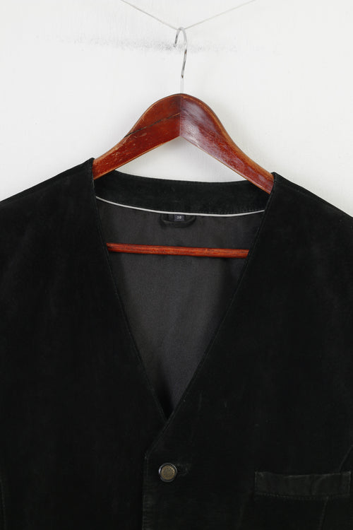 C.Comberti Hommes 58 XXL Gilet en Cuir Noir Vintage Western Bottoms Poches Haut Classique