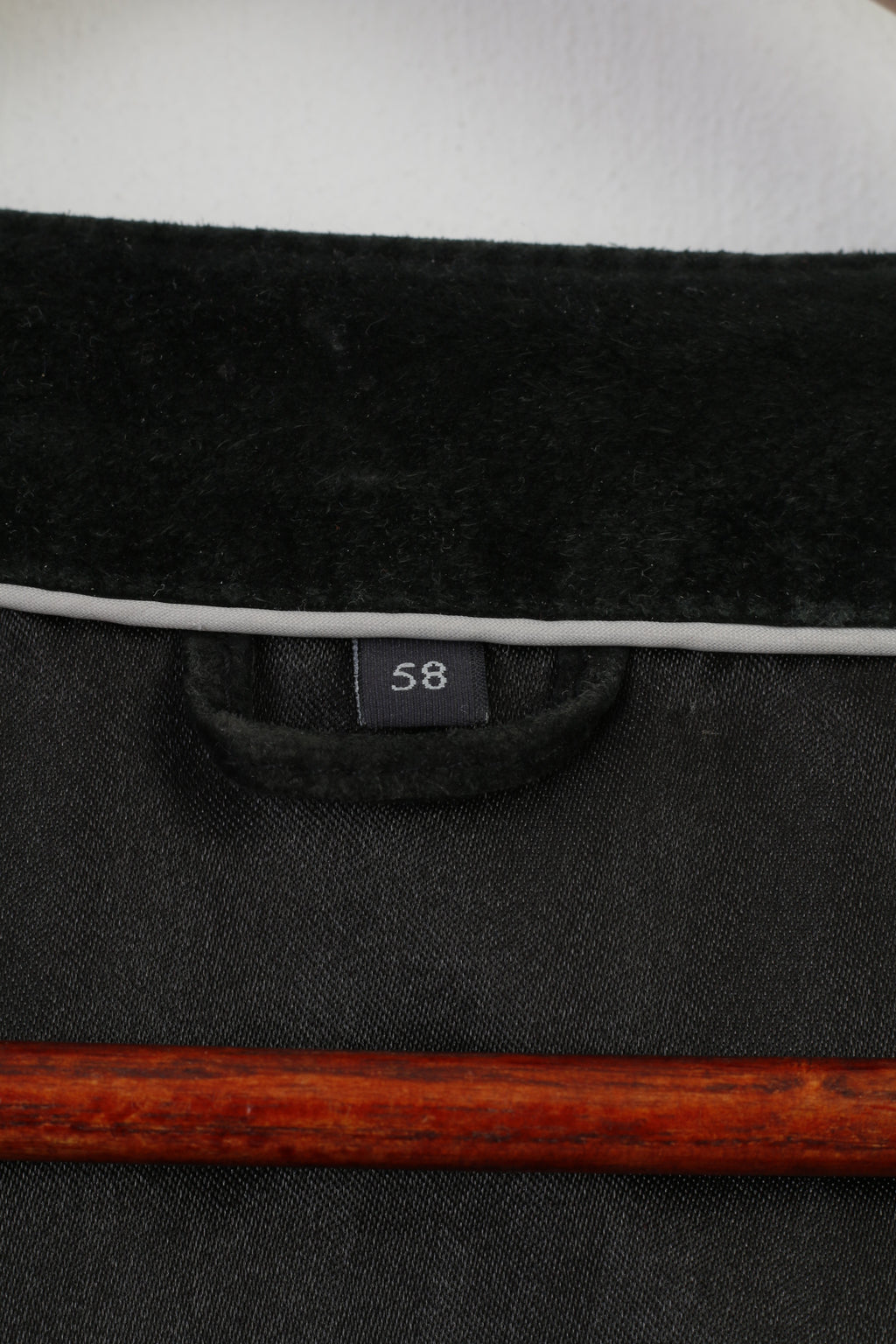 C.Comberti Men 58 XXL Leather Vest Black Vintage Western Bottoms Pockets Classic Top