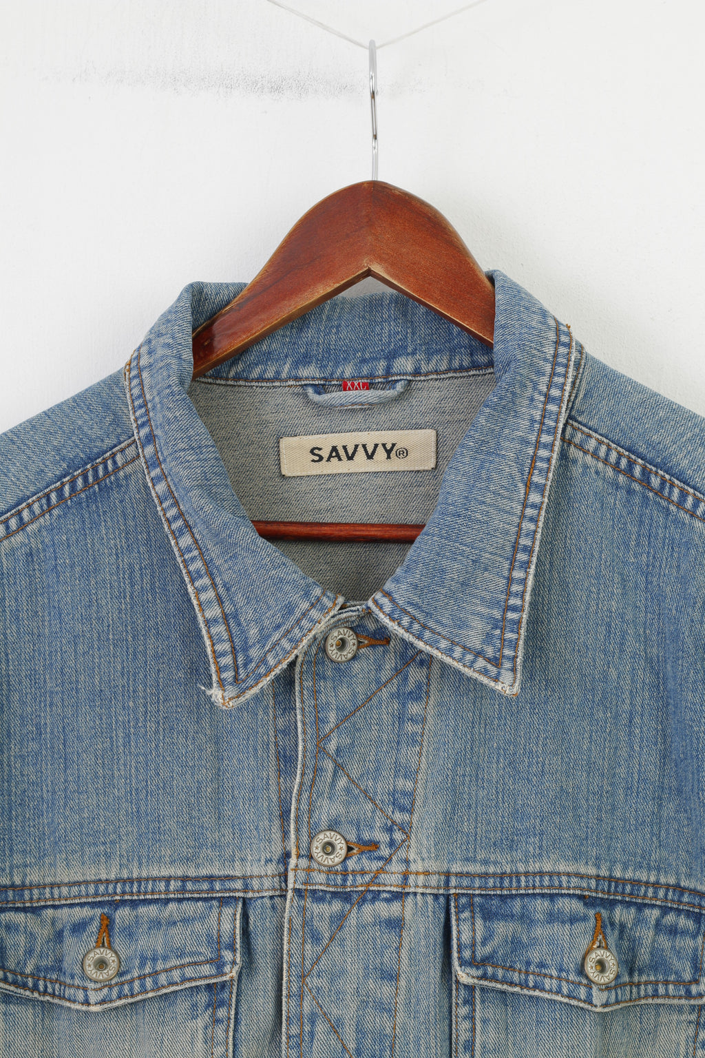 Savvy Men XXL Denim Jacket Blue Cotton Vintage Bottoms Classic Jeans Top