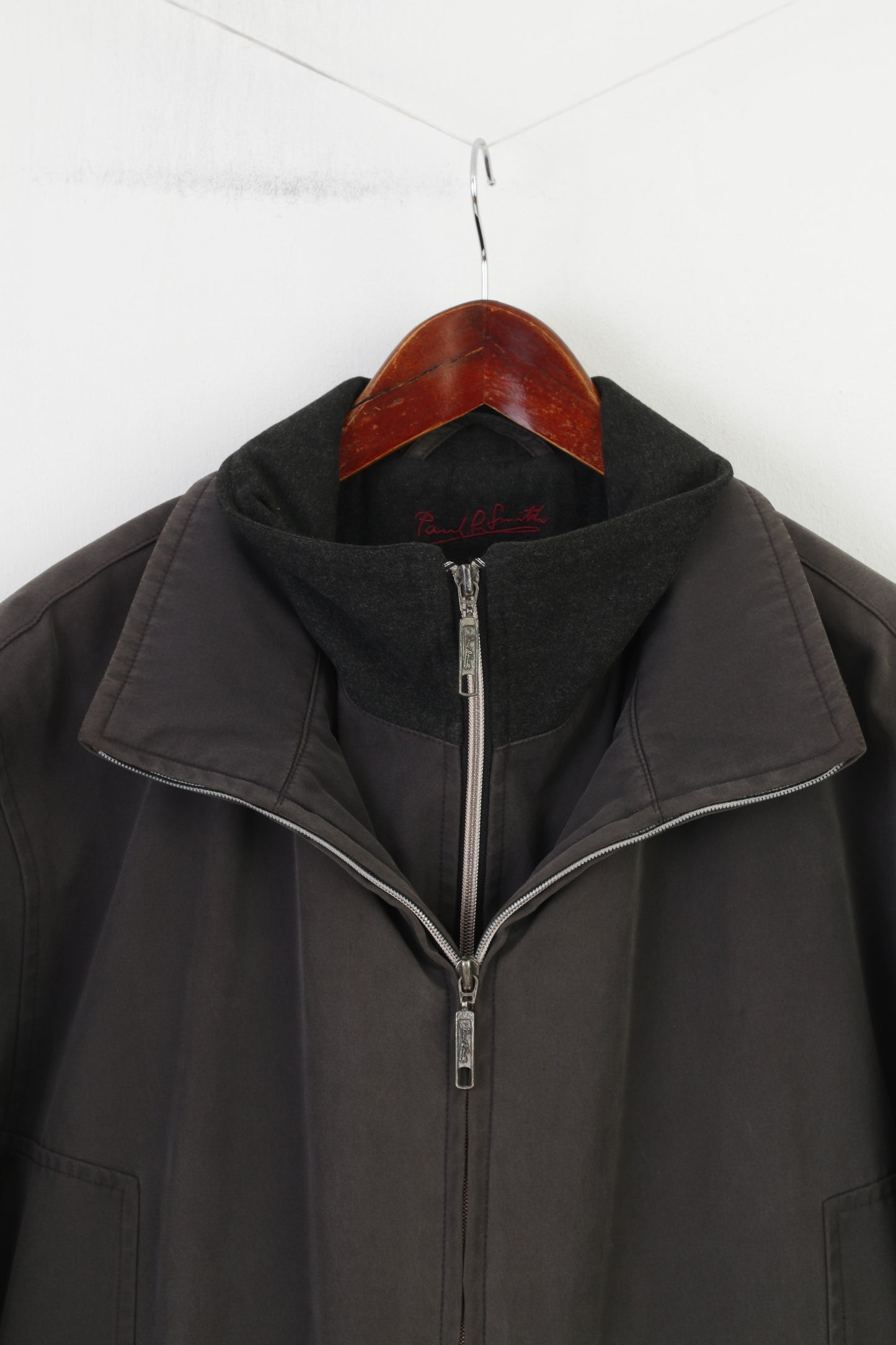 Paul R.Smith Uomo 27 XL Giacca Charcoal Harrington Parte superiore imbottita con doppia cerniera