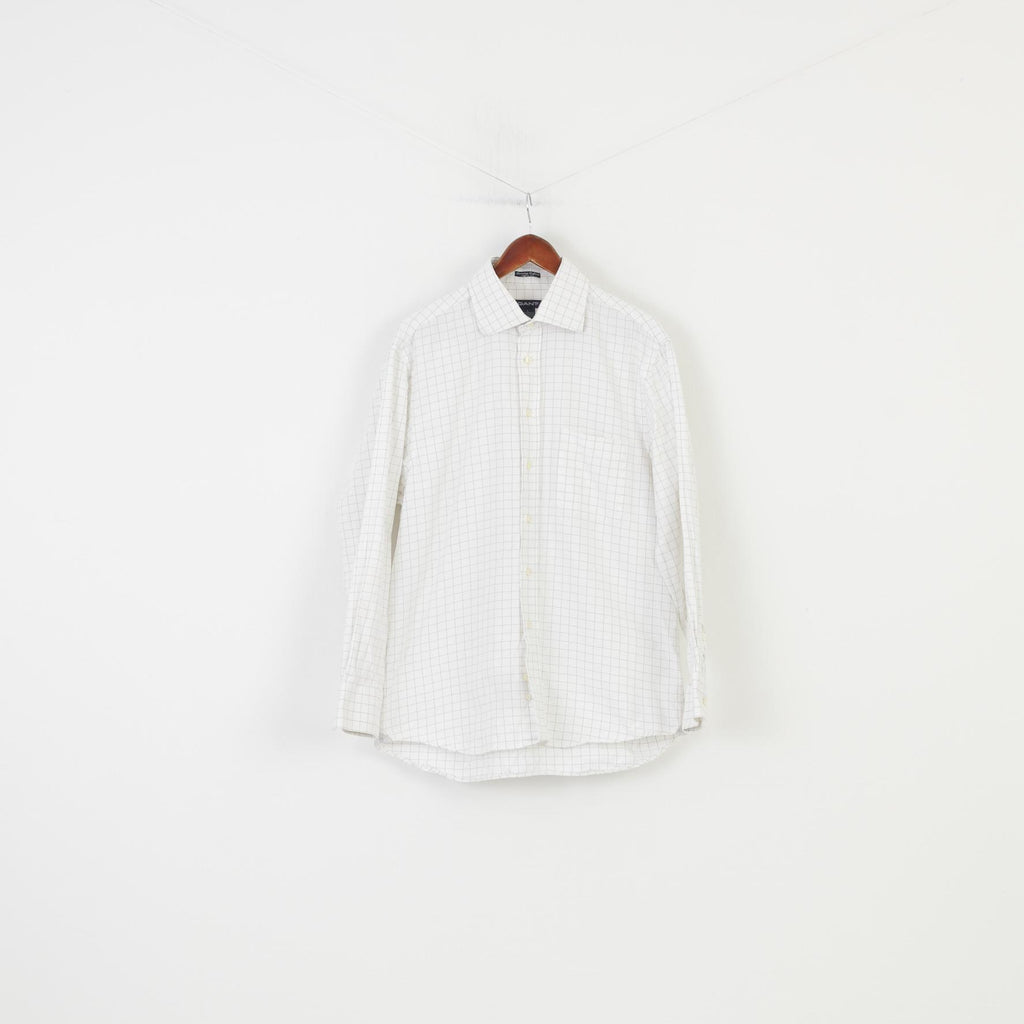 Gant Men L Casual Shirt Checkered Cream Fit Cotton Collar Long Sleeve Luxury Oxford Top