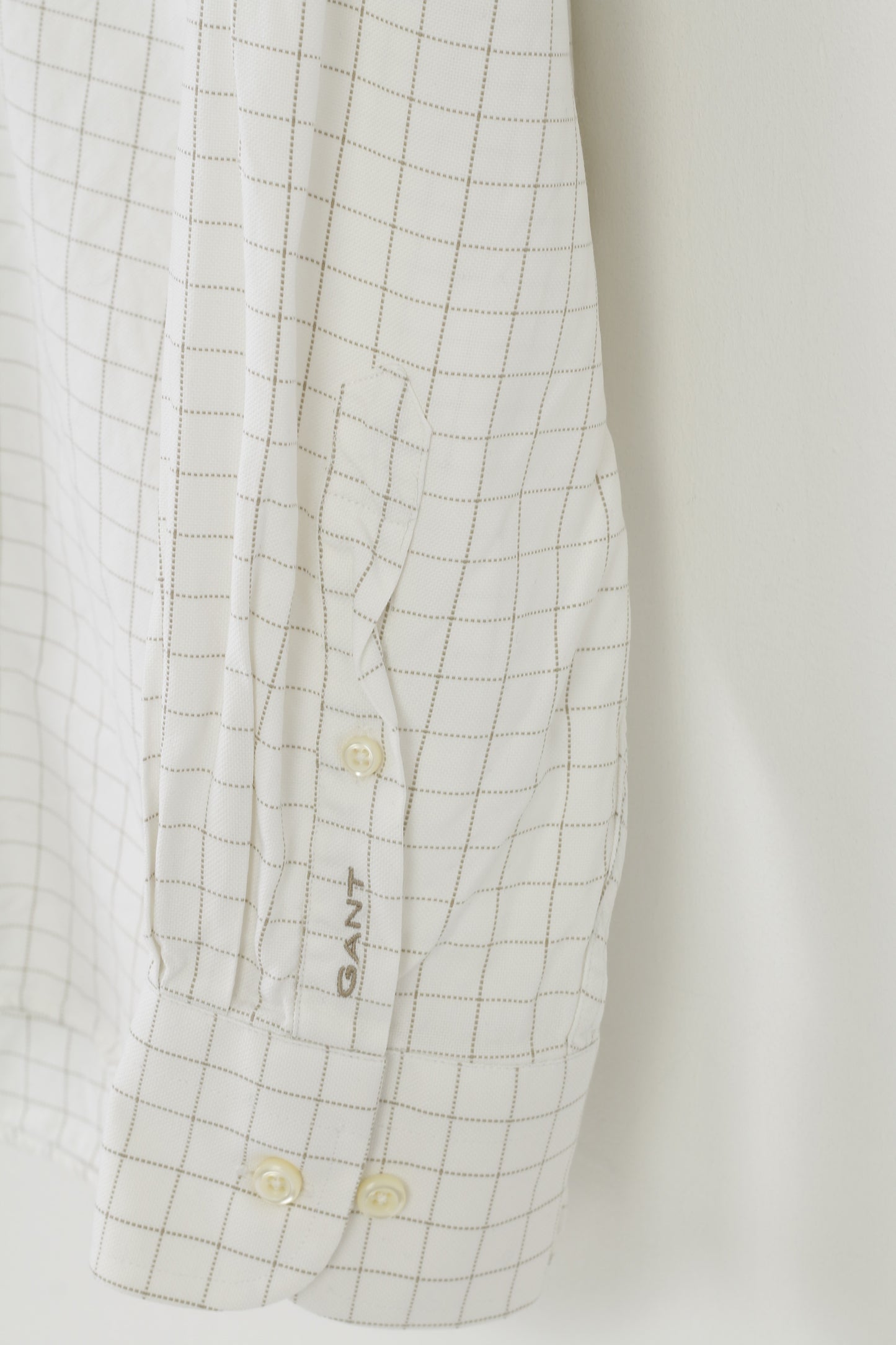 Gant Men L Chemise décontractée à carreaux crème Fit coton col à manches longues luxe Oxford haut