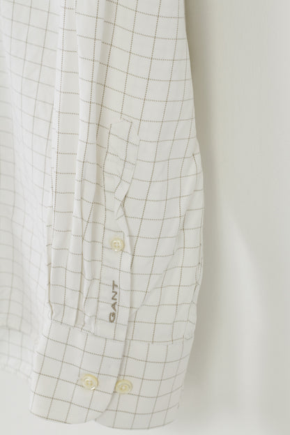 Gant Men L Chemise décontractée à carreaux crème Fit coton col à manches longues luxe Oxford haut