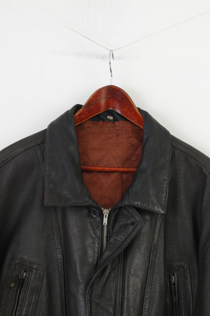 Vintage hommes 27 XXL veste en cuir marron foncé Vintage Biker poches zippées complètes vêtements d'extérieur haut