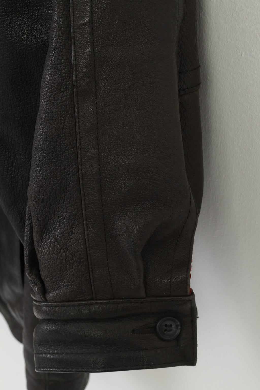 Vintage Men 27 XXL Leather Jacket Dark Brown Vintage Biker Full Zipper Pockets Outwear Top