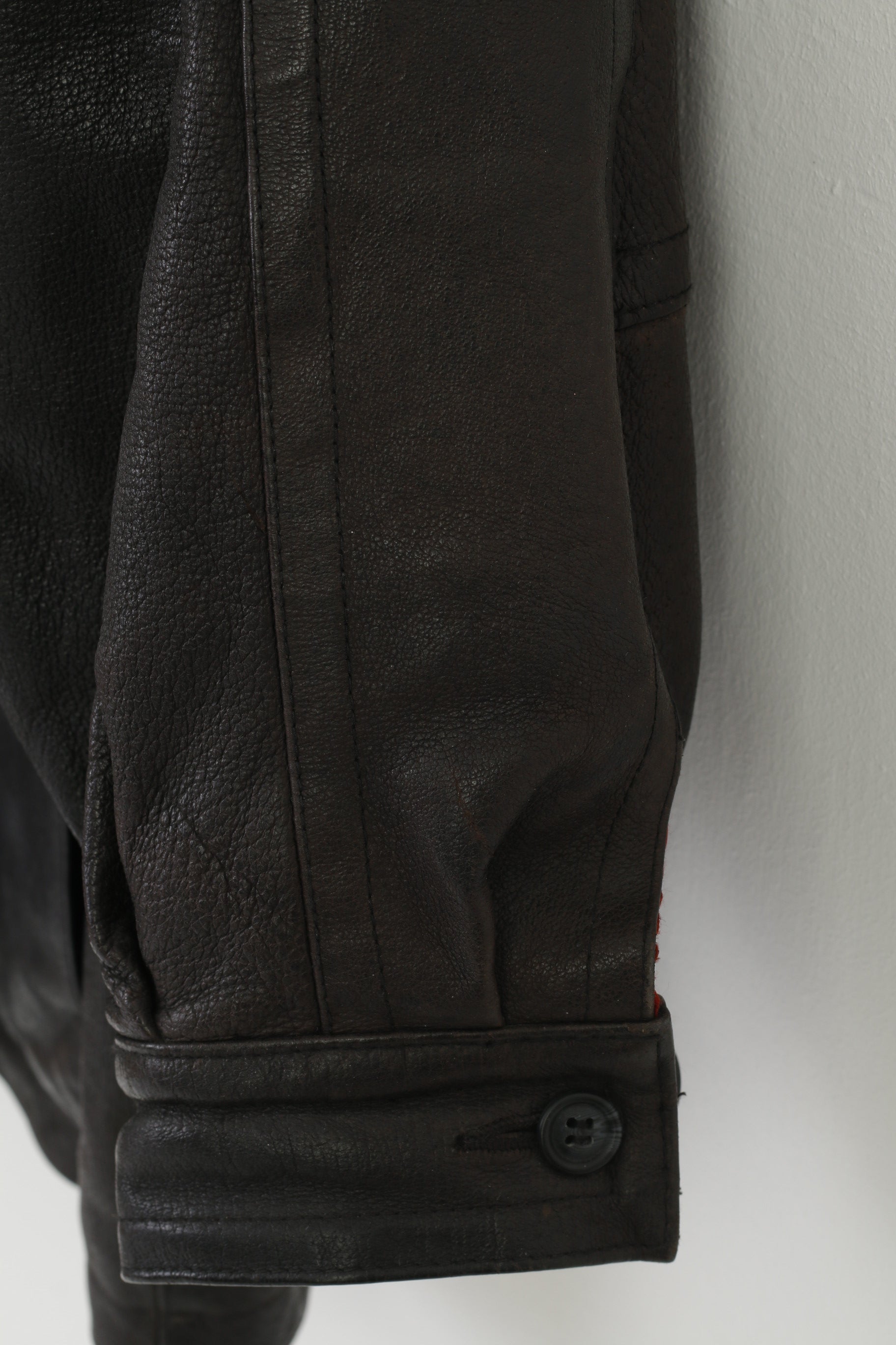Vintage Men 27 XXL Leather Jacket Dark Brown Vintage Biker Full Zipper Pockets Outwear Top