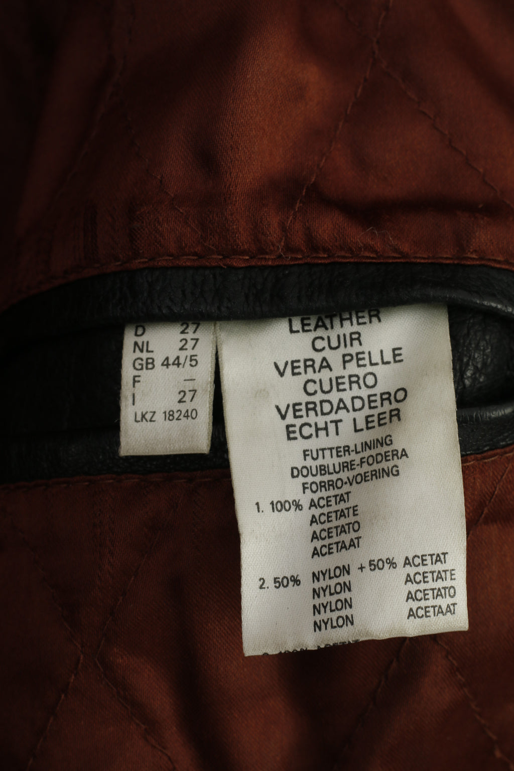 Vintage Men 27 XXL Leather Jacket Dark Brown Vintage Biker Full Zipper Pockets Outwear Top
