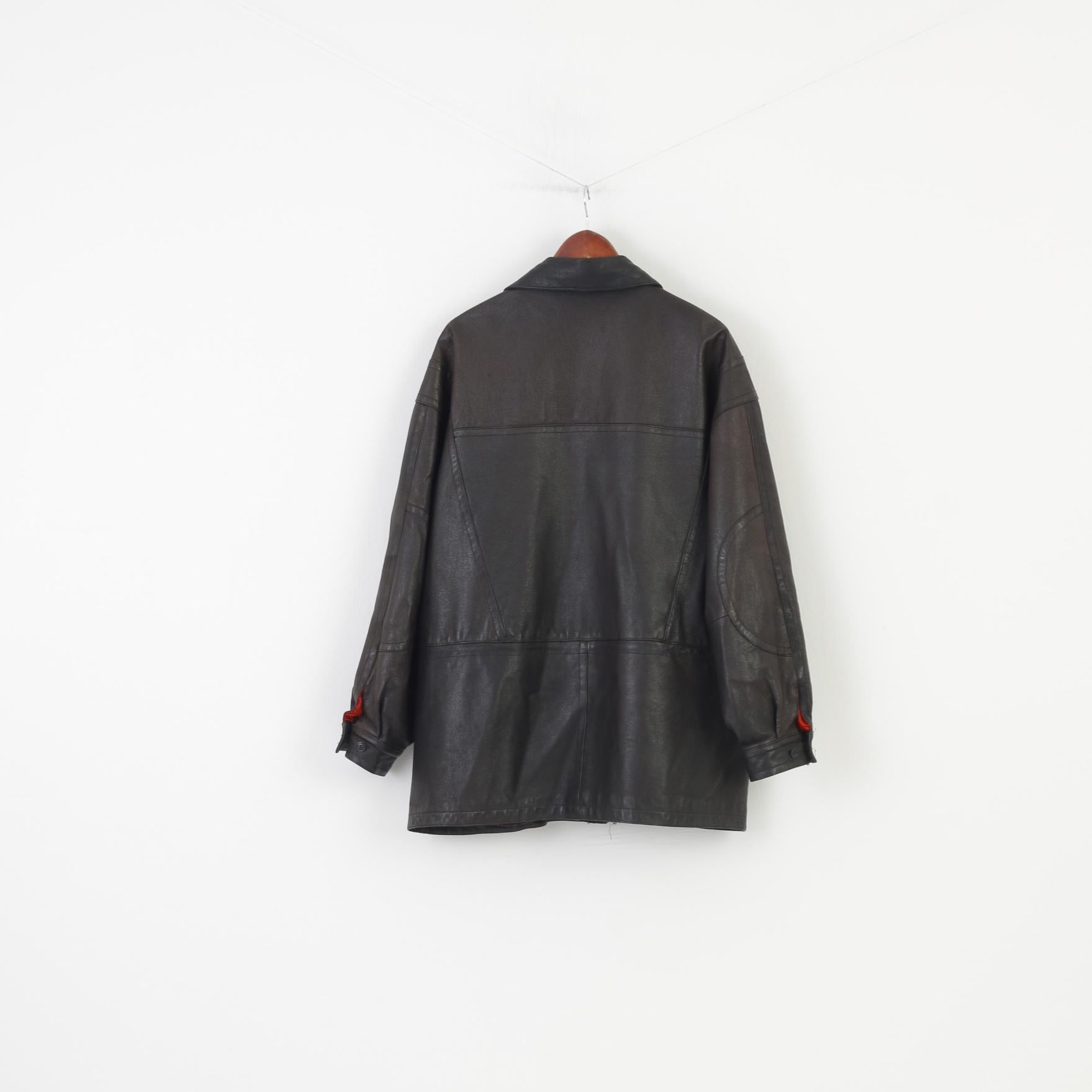 Vintage Men 27 XXL Leather Jacket Dark Brown Vintage Biker Full Zipper Pockets Outwear Top